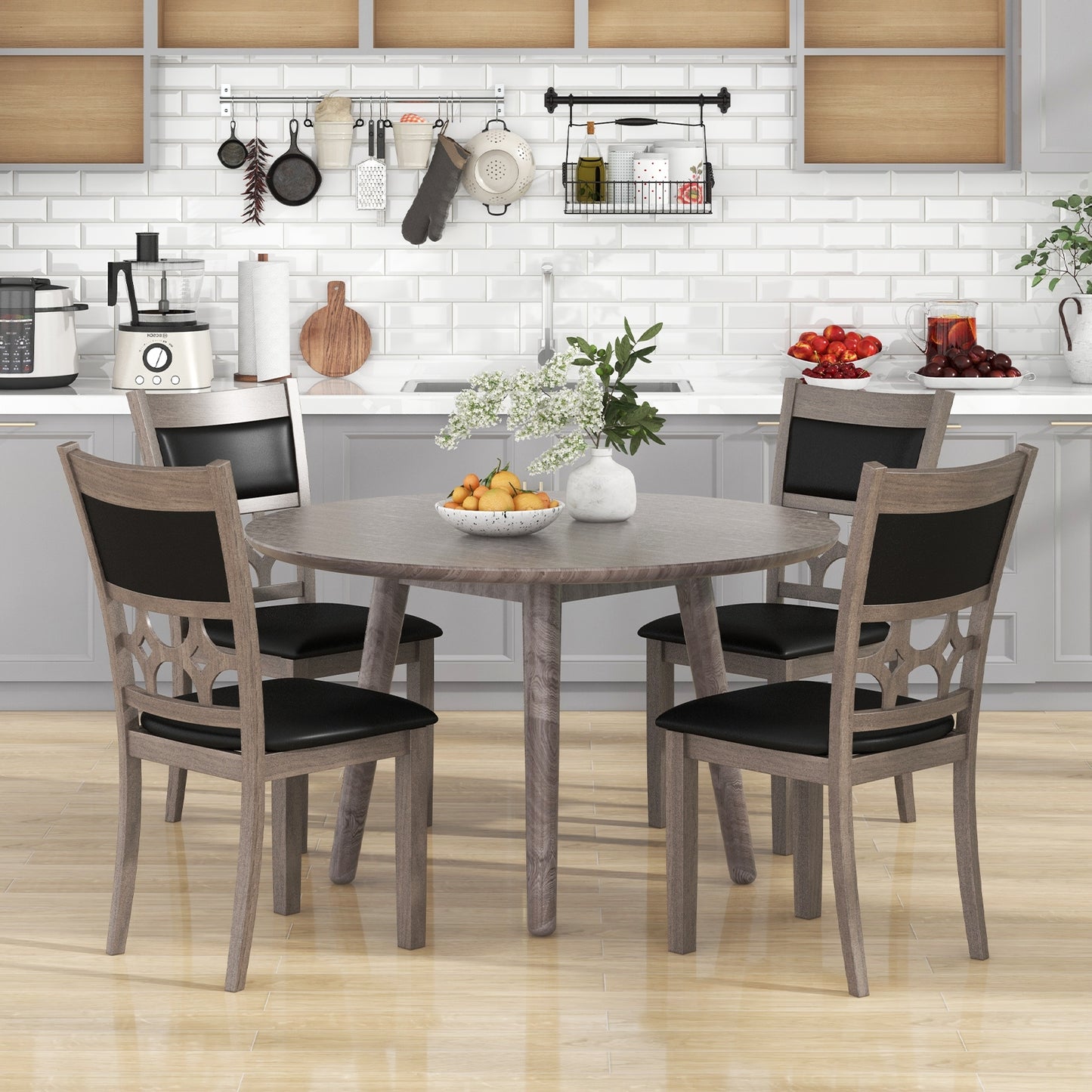 Set of 2 Upholstered Dining Chairs with Leather Padded Seat and Backrest for Comfortable Seating