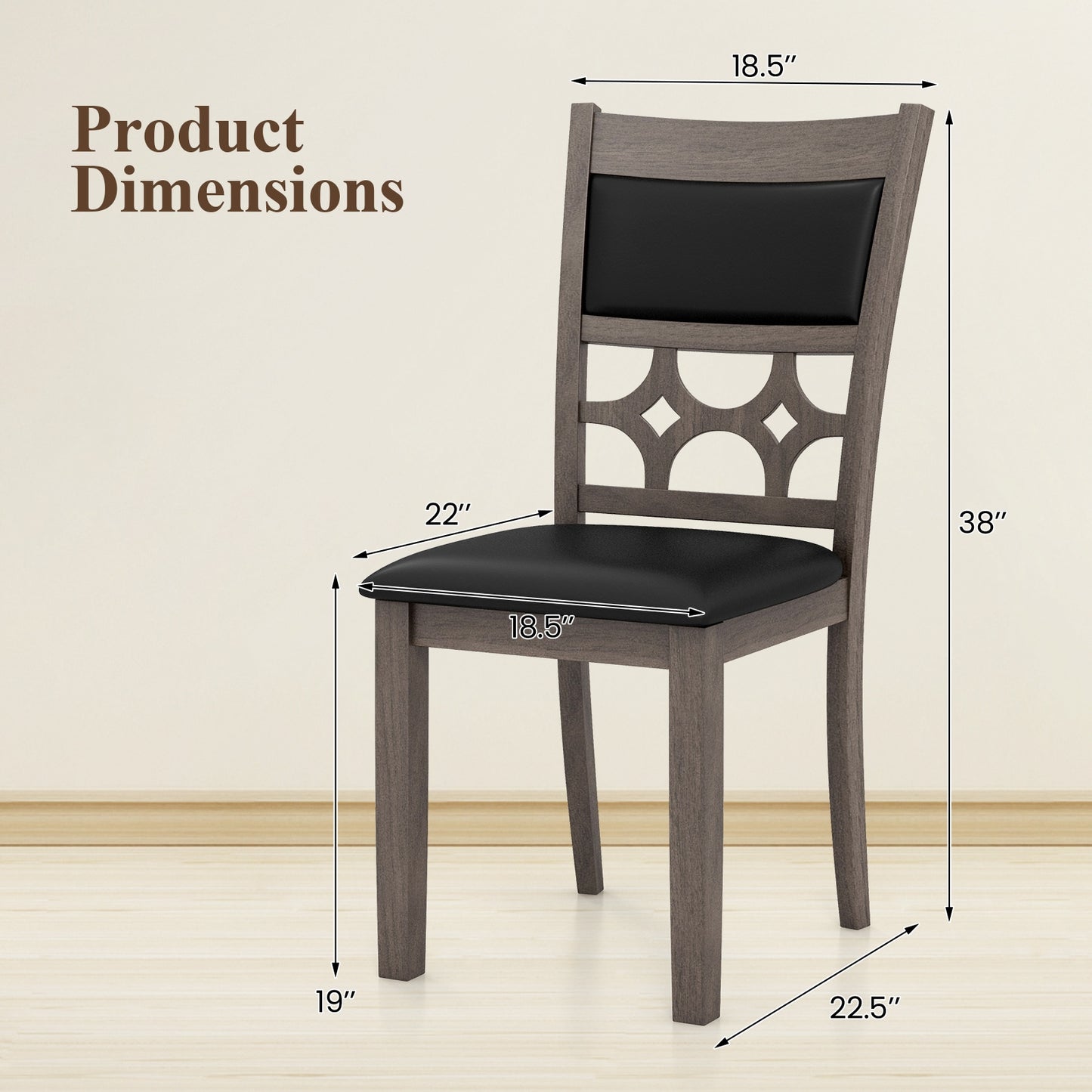 Set of 2 Upholstered Dining Chairs with Leather Padded Seat and Backrest for Comfortable Seating