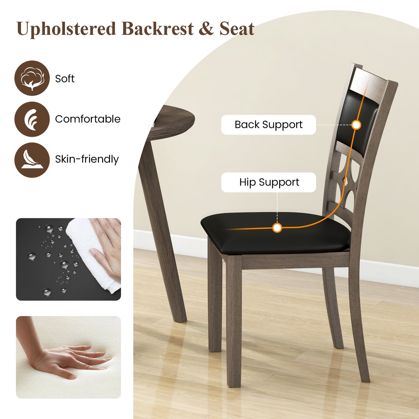 Set of 2 Upholstered Dining Chairs with Leather Padded Seat and Backrest for Comfortable Seating