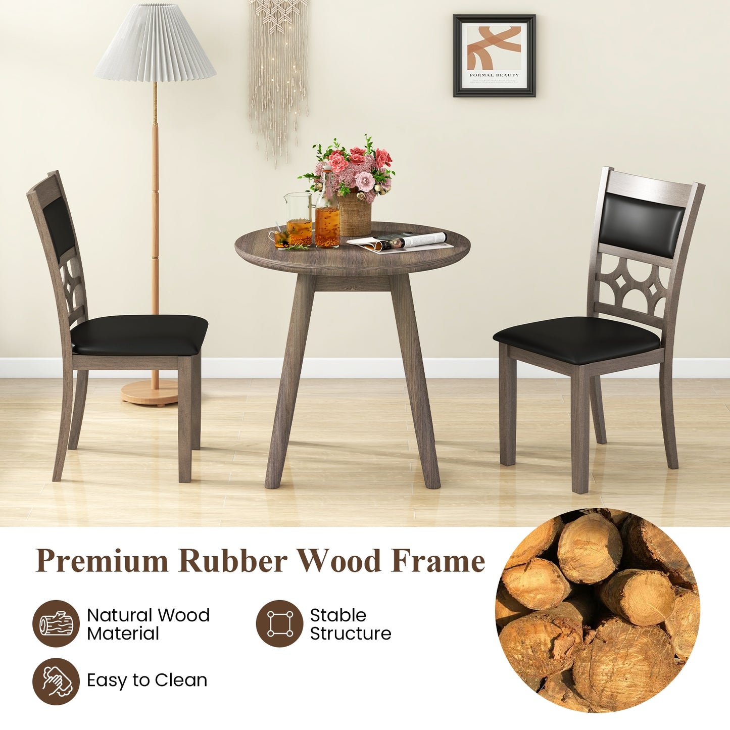 Set of 2 Upholstered Dining Chairs with Leather Padded Seat and Backrest for Comfortable Seating