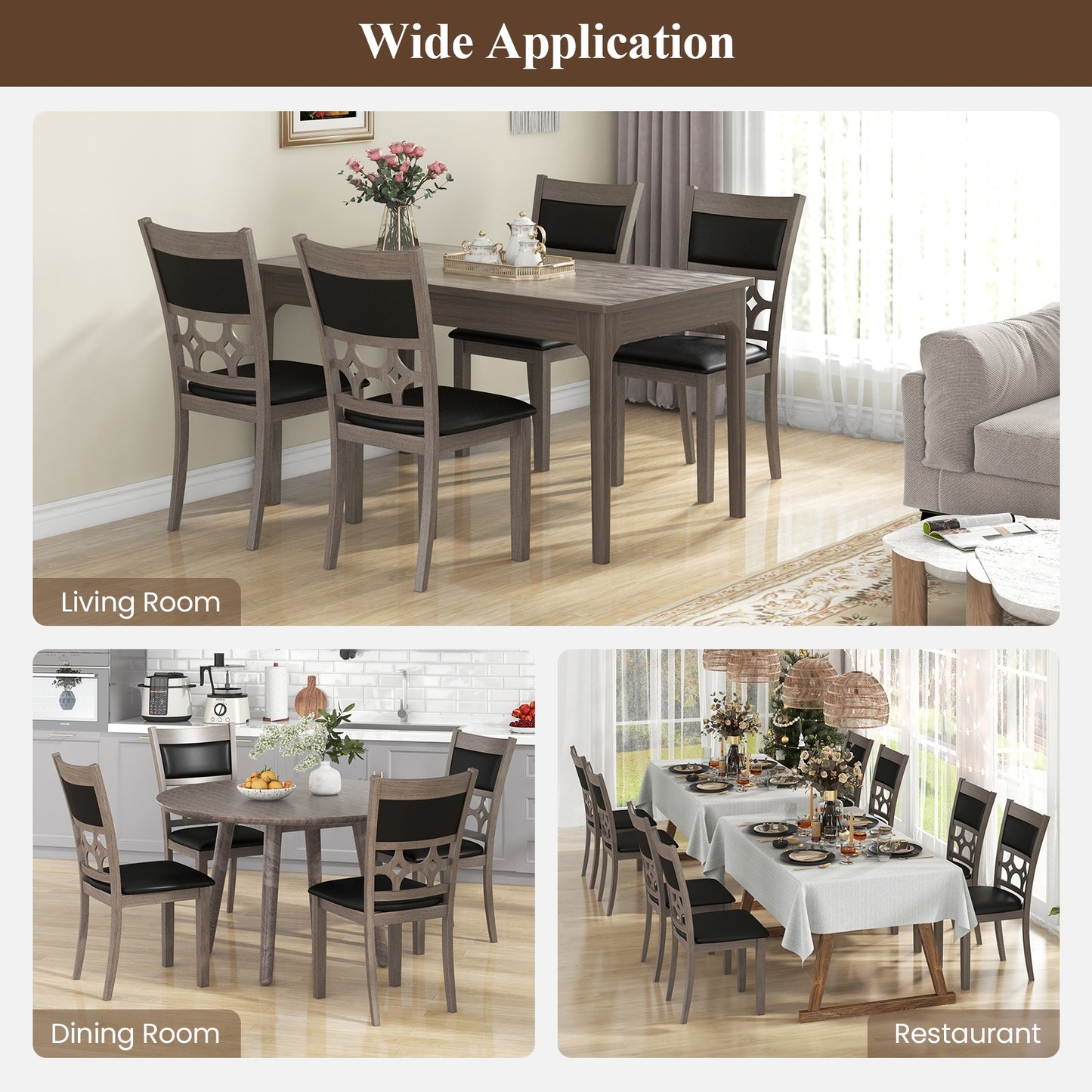 Set of 2 Upholstered Dining Chairs with Leather Padded Seat and Backrest for Comfortable Seating
