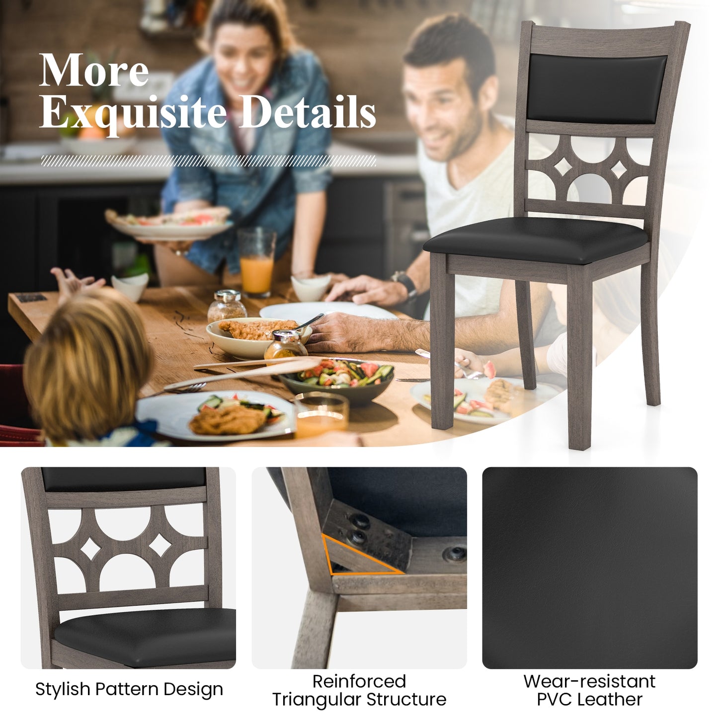 Set of 2 Upholstered Dining Chairs with Leather Padded Seat and Backrest for Comfortable Seating