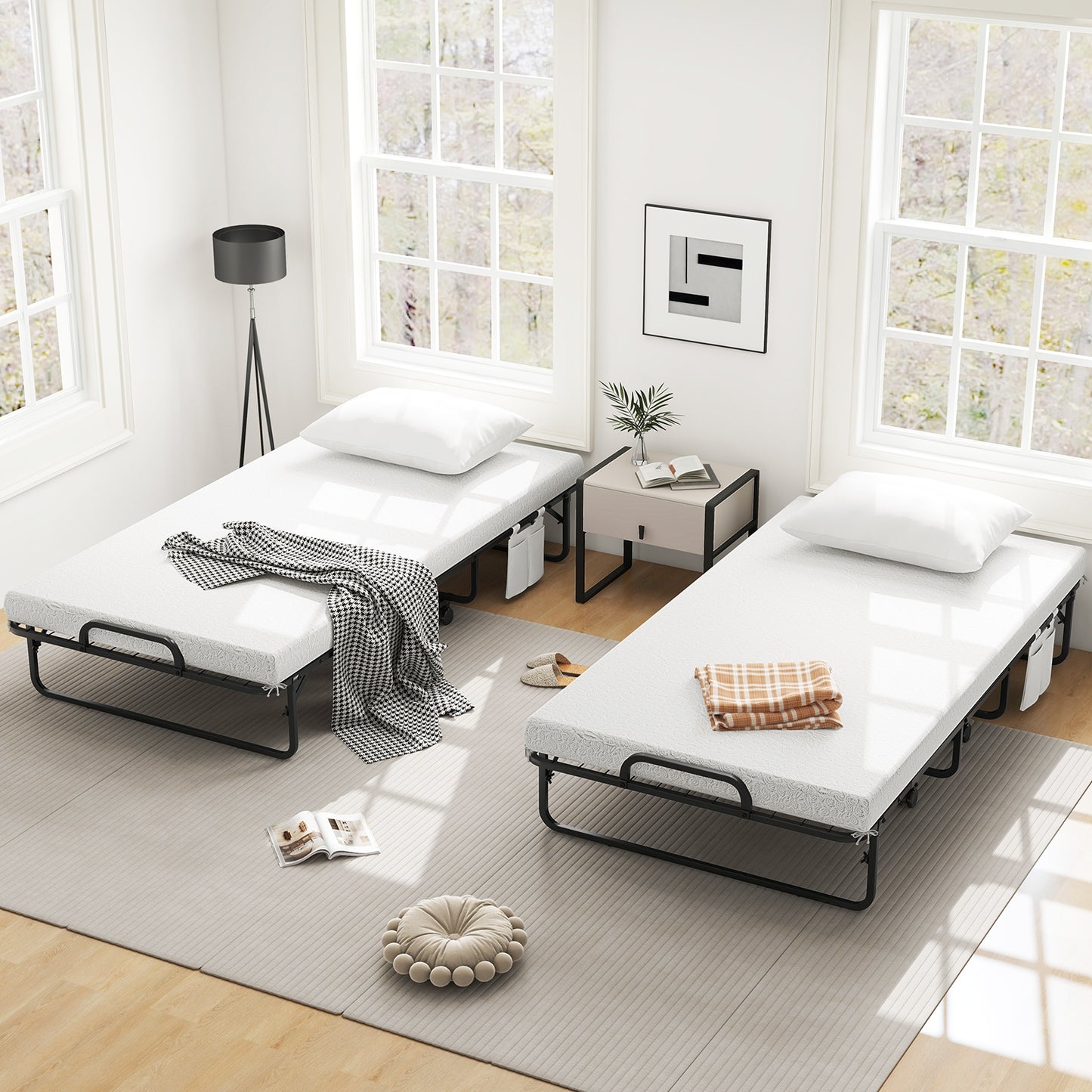 Heavy Duty Rollaway Folding Bed with Memory Foam Mattress, Pillow and Sturdy Frame - Twin Size