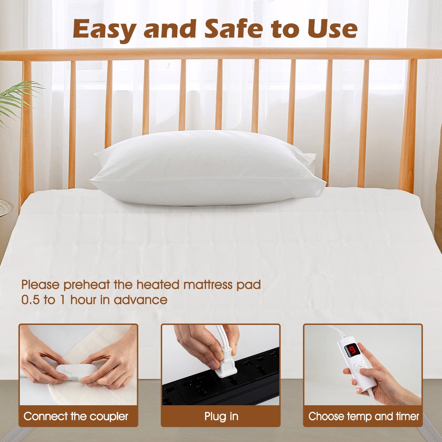 Machine Washable Electric Bed Warmer with Dual Controllers 9 Heat Settings and Auto Shut-Off