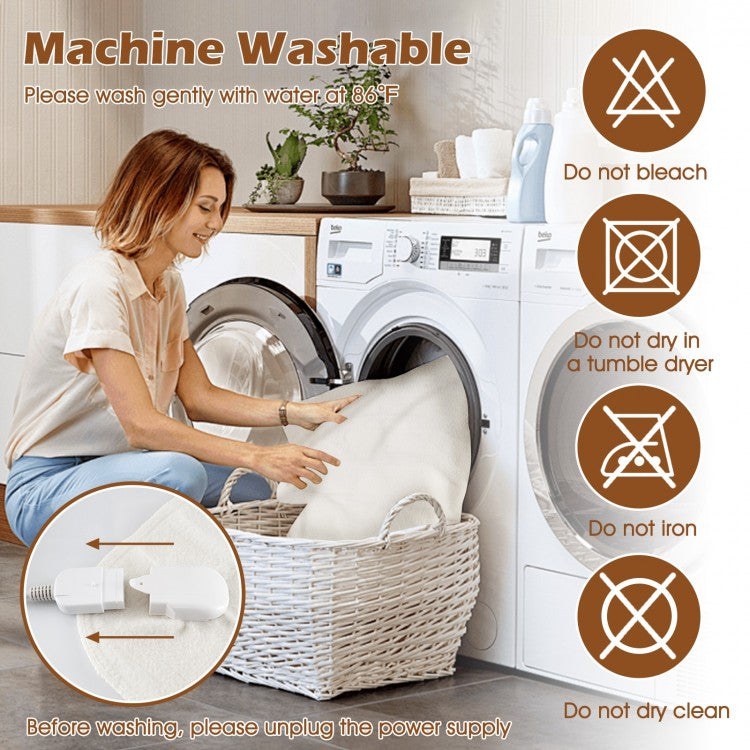 Machine Washable Electric Bed Warmer with Dual Controllers 9 Heat Settings and Auto Shut-Off