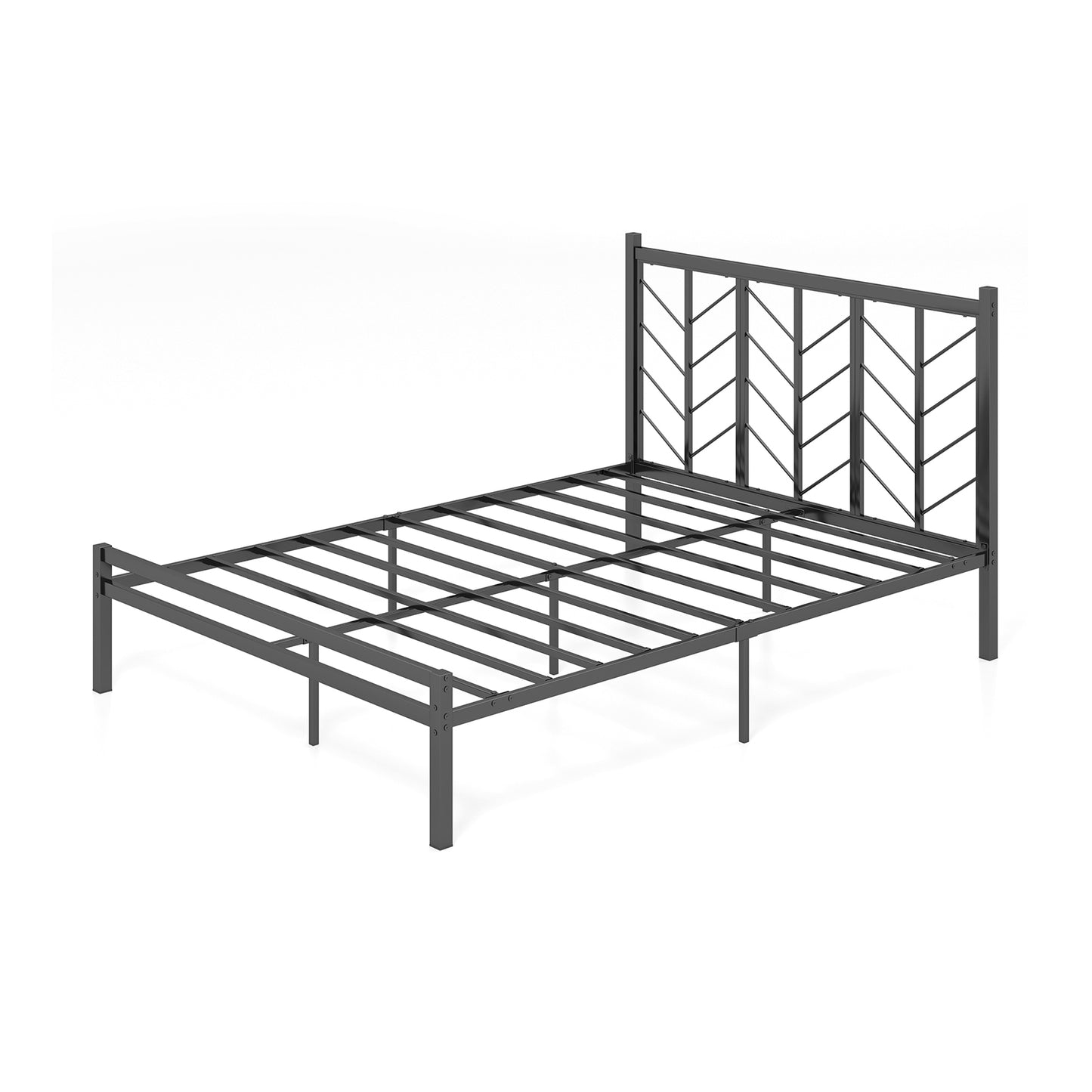 Sleek Platform Bed with Headboard and Metal Frame for Ultimate Support - Queen Size