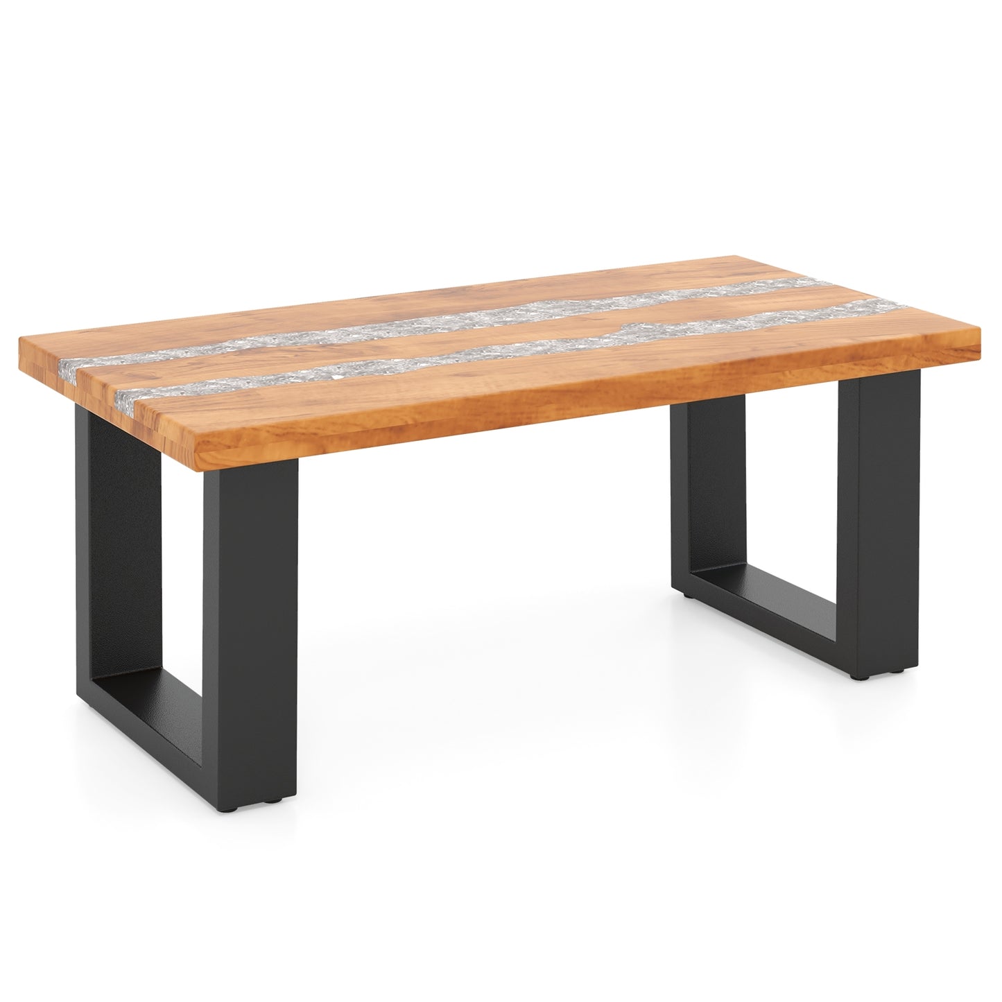 Natural Teak Wood Patio Table with River Style Epoxy Resin Tabletop