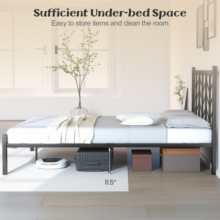 Sleek Platform Bed with Headboard and Metal Frame for Ultimate Support - Queen Size