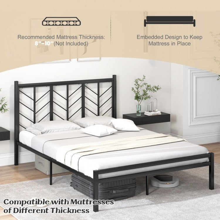 Sleek Platform Bed with Headboard and Metal Frame for Ultimate Support - Queen Size