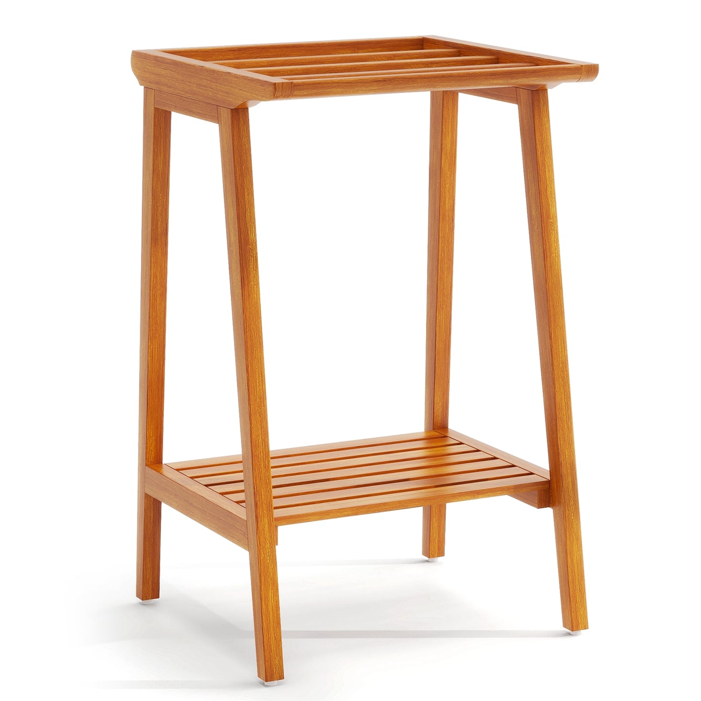 Premium Teak 5 Bar Freestanding Towel Rack with Storage Shelf