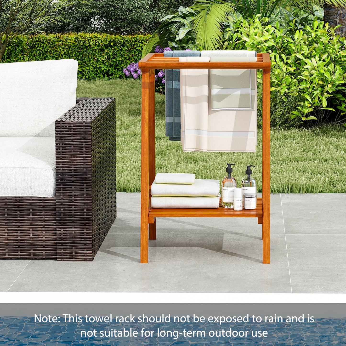 Premium Teak 5 Bar Freestanding Towel Rack with Storage Shelf