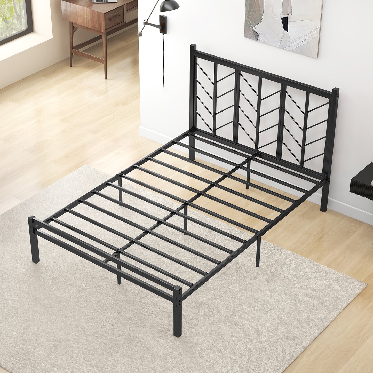 Sleek Platform Bed with Headboard and Metal Frame for Ultimate Support - Full Size