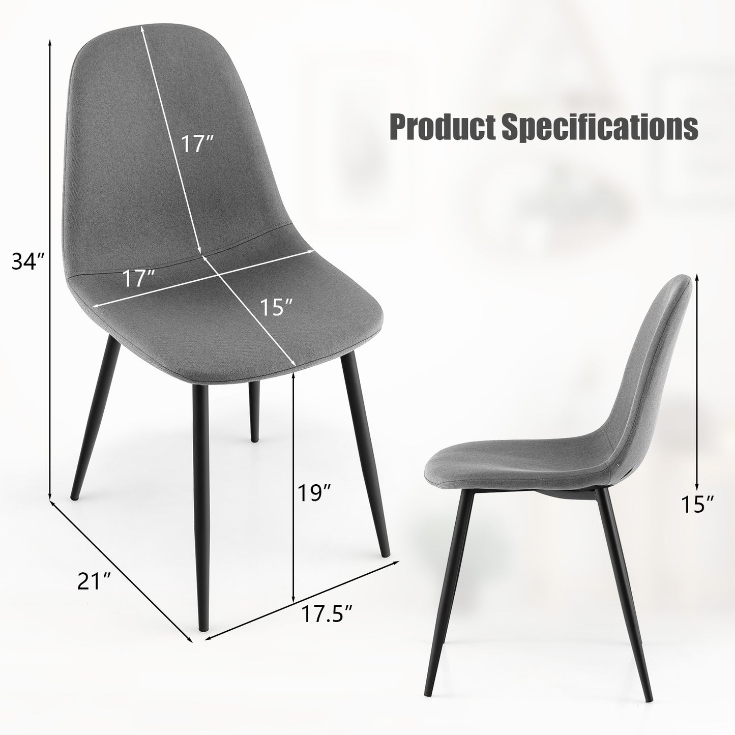 Modern Dining Chairs with Durable Black Metal Legs and Upholstered Seats Set of 4