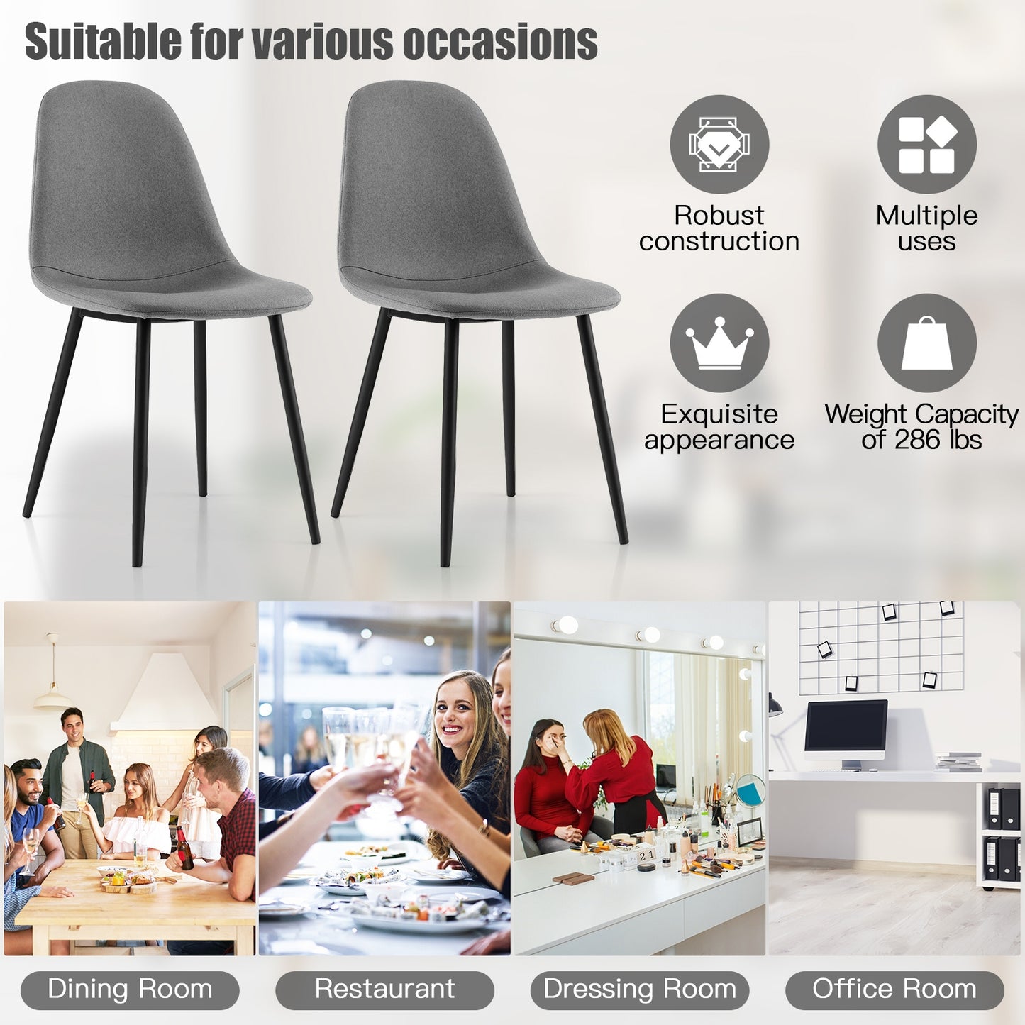 Modern Dining Chairs with Durable Black Metal Legs and Upholstered Seats Set of 4