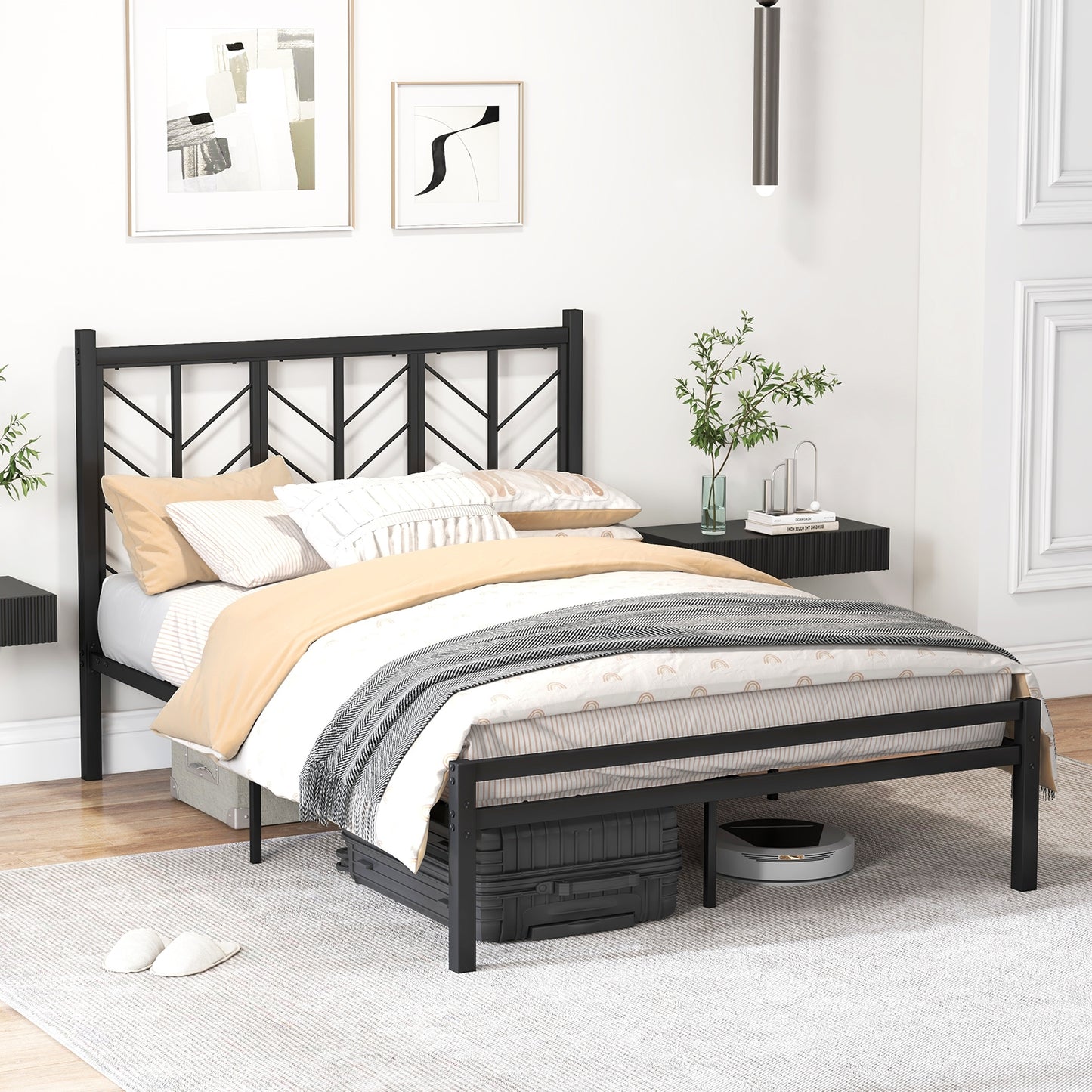 Sleek Platform Bed with Headboard and Metal Frame for Ultimate Support - Full Size