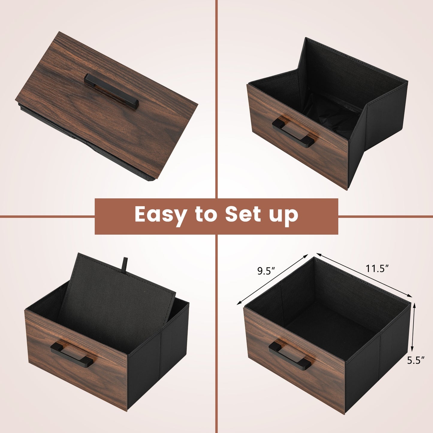 Set of 2 Bedside Tables with Fabric Drawers and Metal Frame, Storage Nightstands