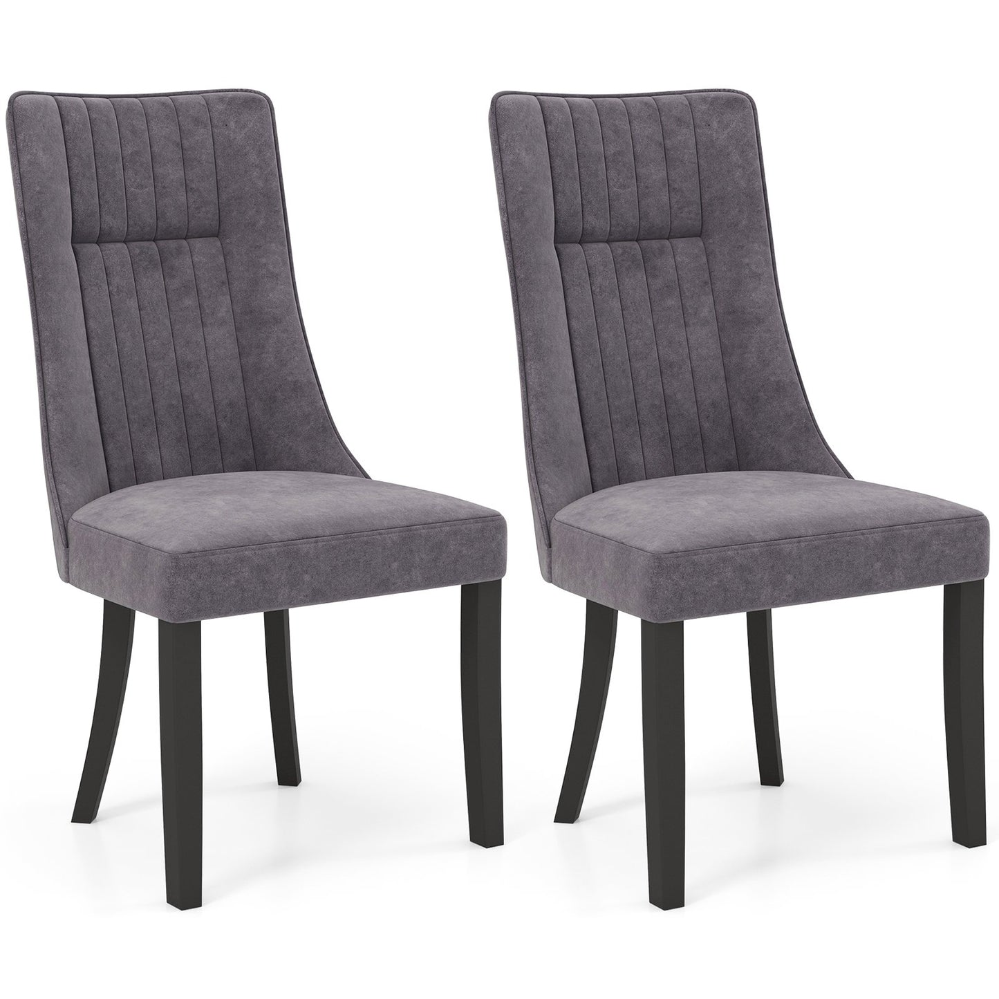 Velvet Upholstered Dining Chairs with High Tufted Back and Wood Legs Set of 2