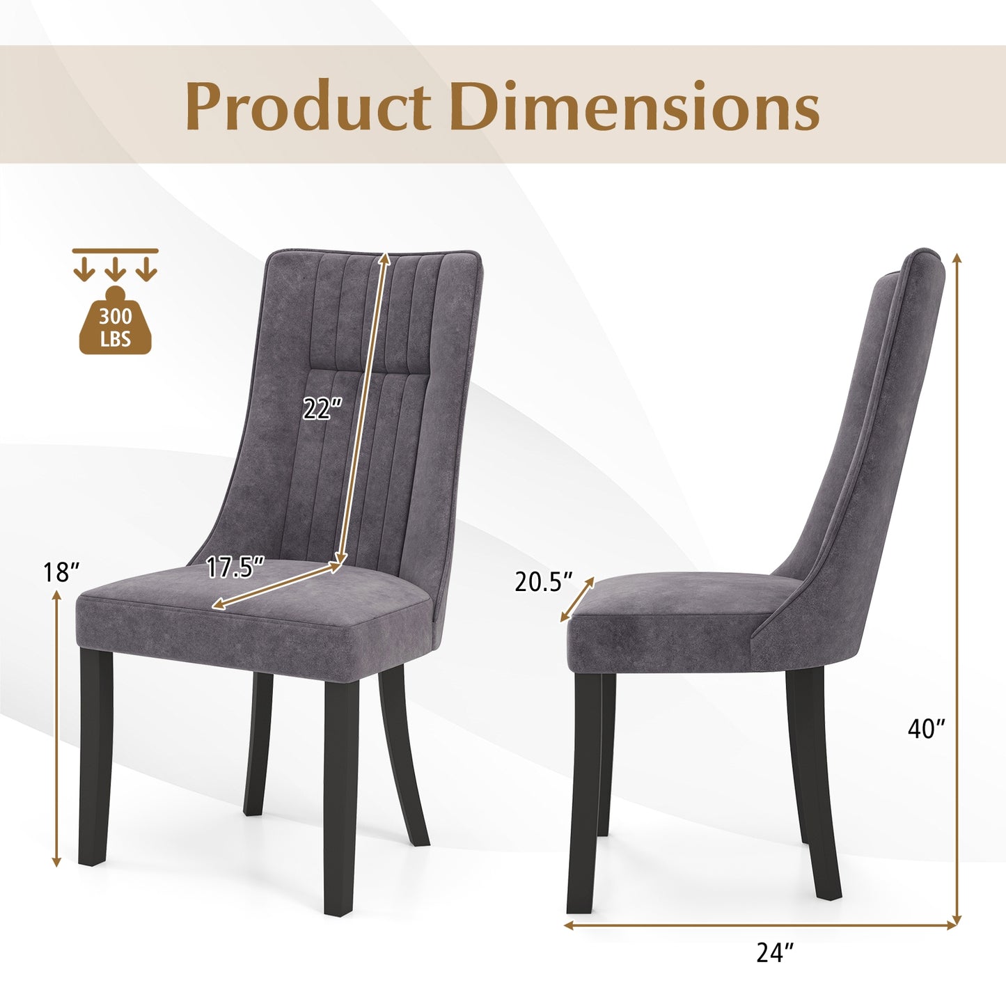 Velvet Upholstered Dining Chairs with High Tufted Back and Wood Legs Set of 2