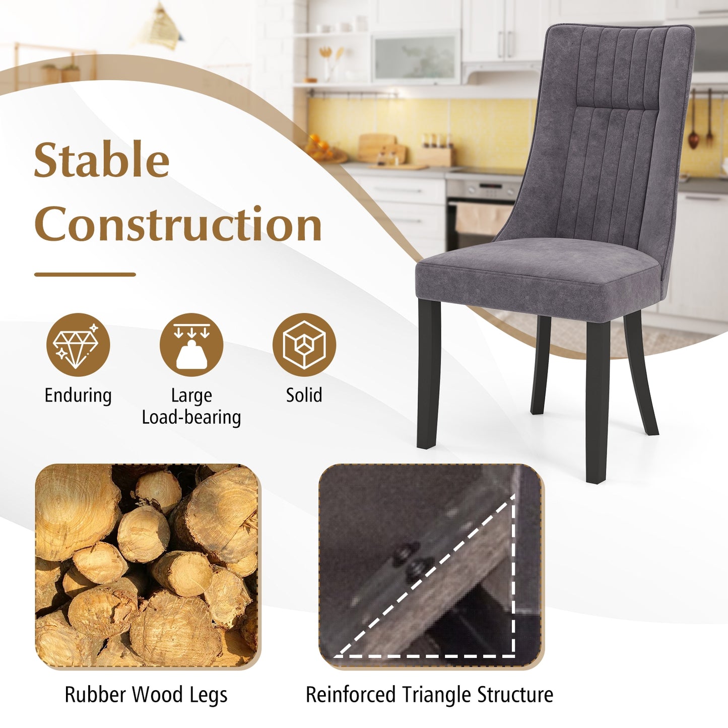 Velvet Upholstered Dining Chairs with High Tufted Back and Wood Legs Set of 2