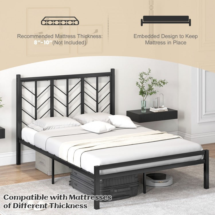 Sleek Platform Bed with Headboard and Metal Frame for Ultimate Support - Full Size