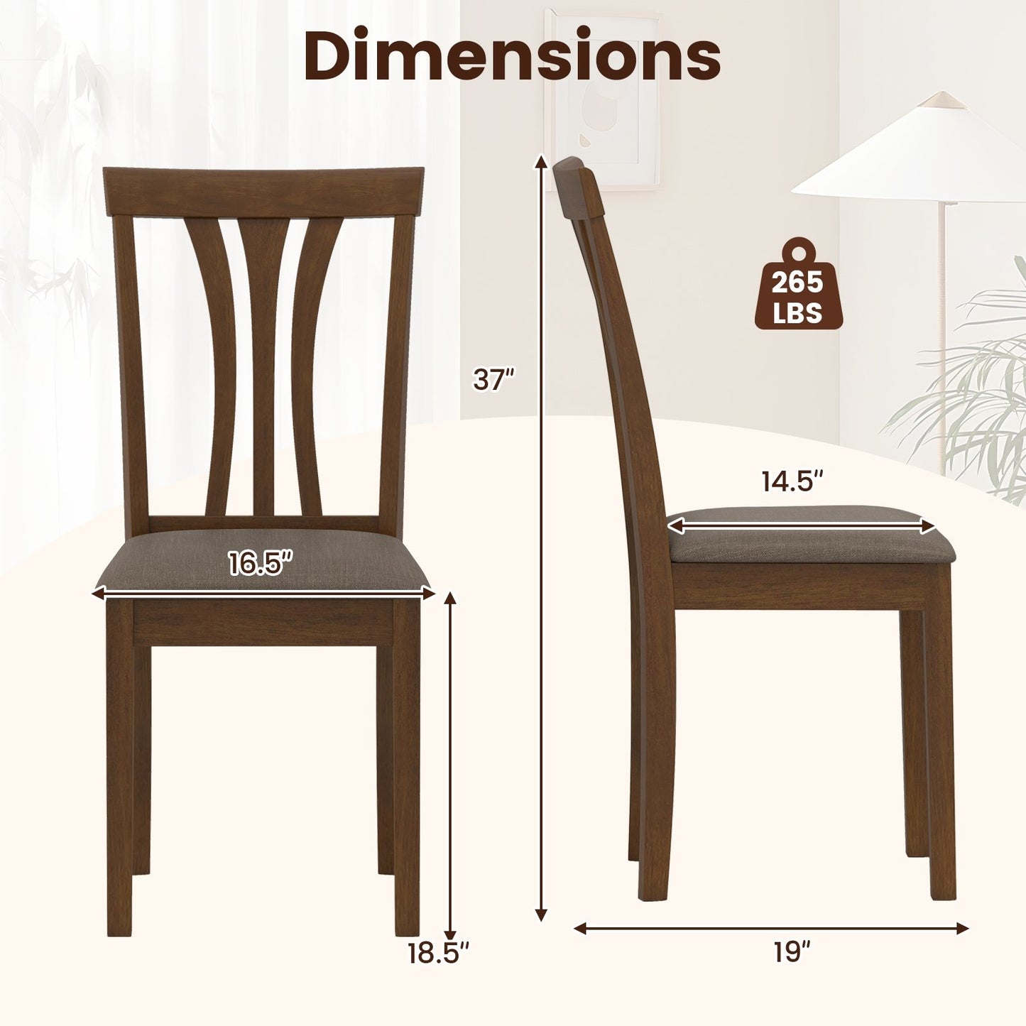 Elegant Linen Upholstered Wooden Dining Chairs with Curved Back Design Set of 2