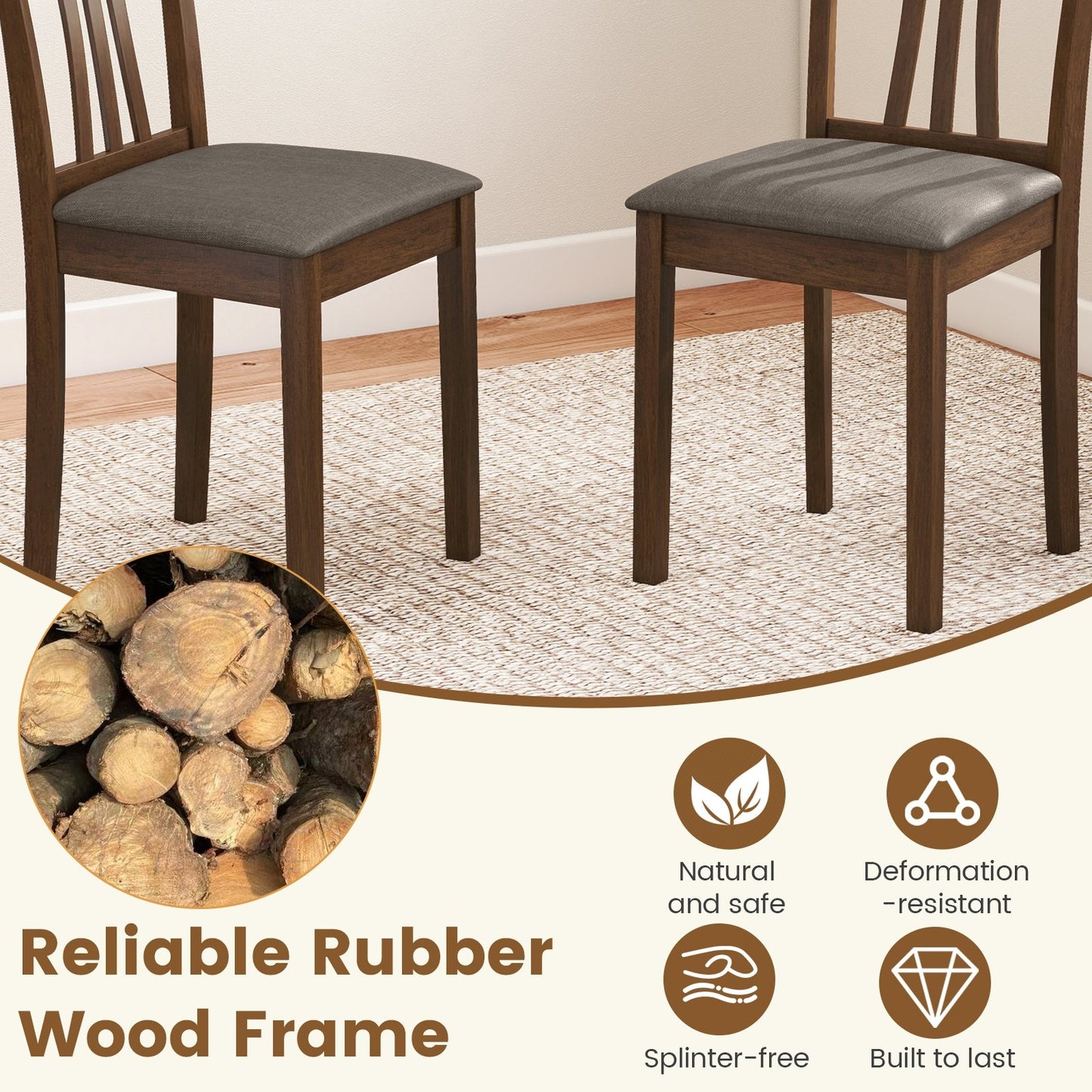 Elegant Linen Upholstered Wooden Dining Chairs with Curved Back Design Set of 2