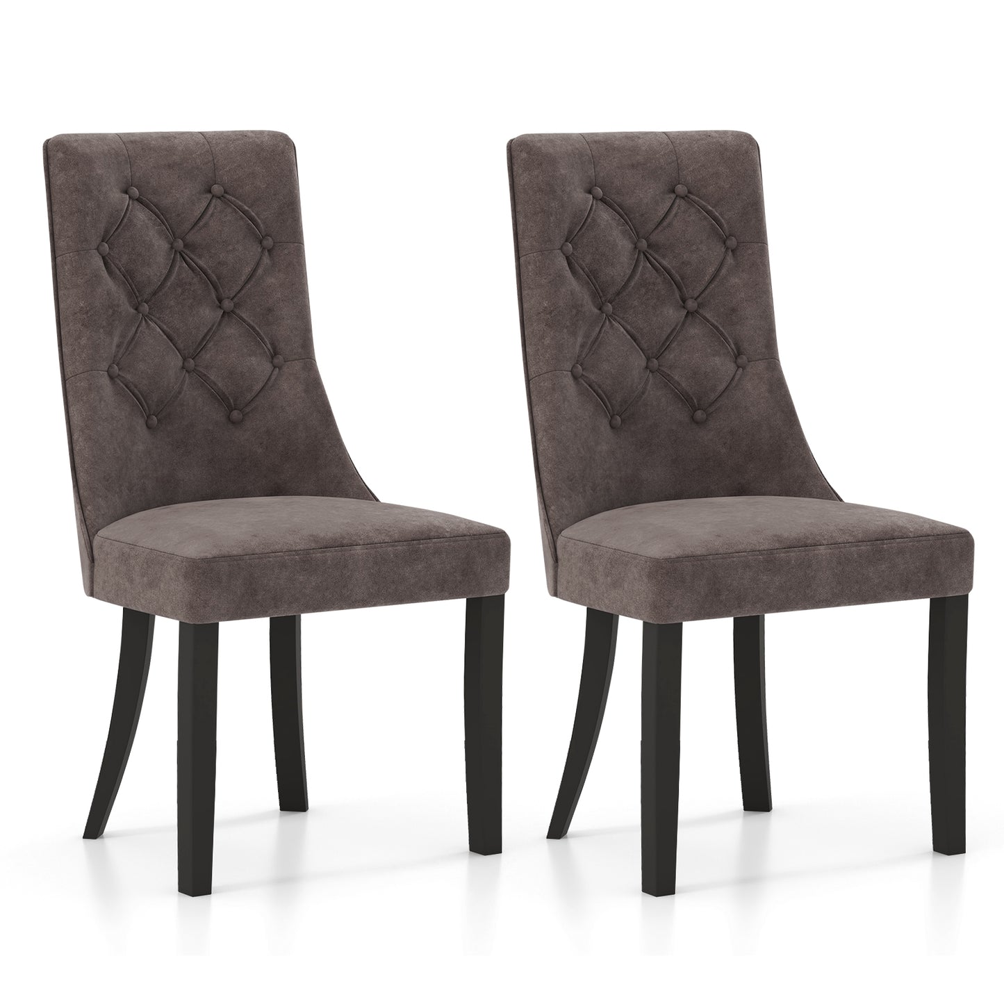 Velvet Upholstered Dining Chairs with Tufted High Back and Cushioned Seat Set of 2