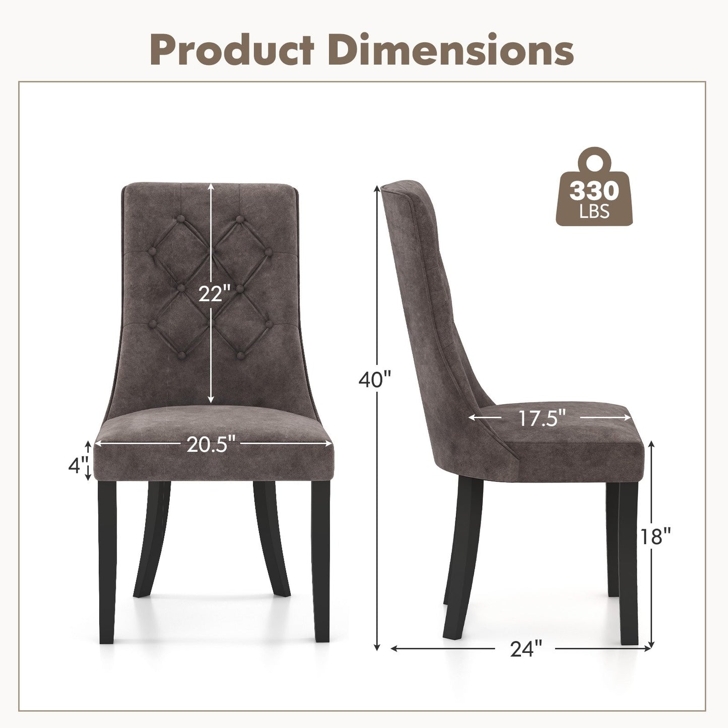 Velvet Upholstered Dining Chairs with Tufted High Back and Cushioned Seat Set of 2