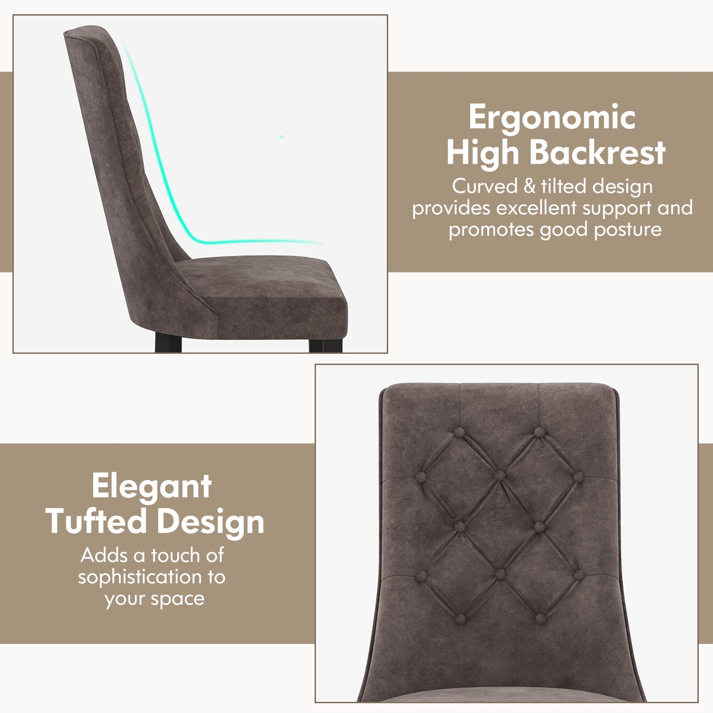 Velvet Upholstered Dining Chairs with Tufted High Back and Cushioned Seat Set of 2
