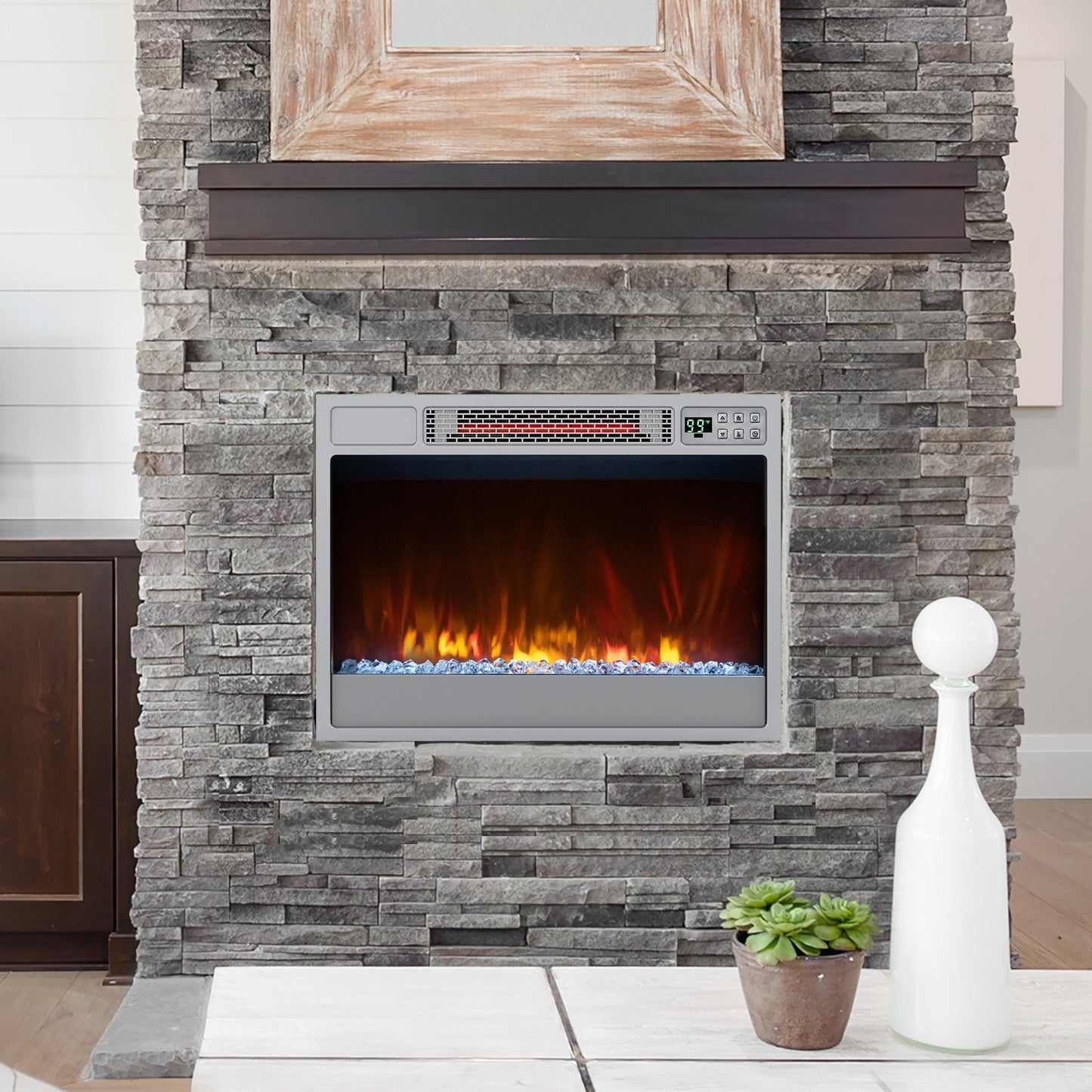 23 Inch 1500W Electric Fireplace Insert with Adjustable LED Flames & Remote Control
