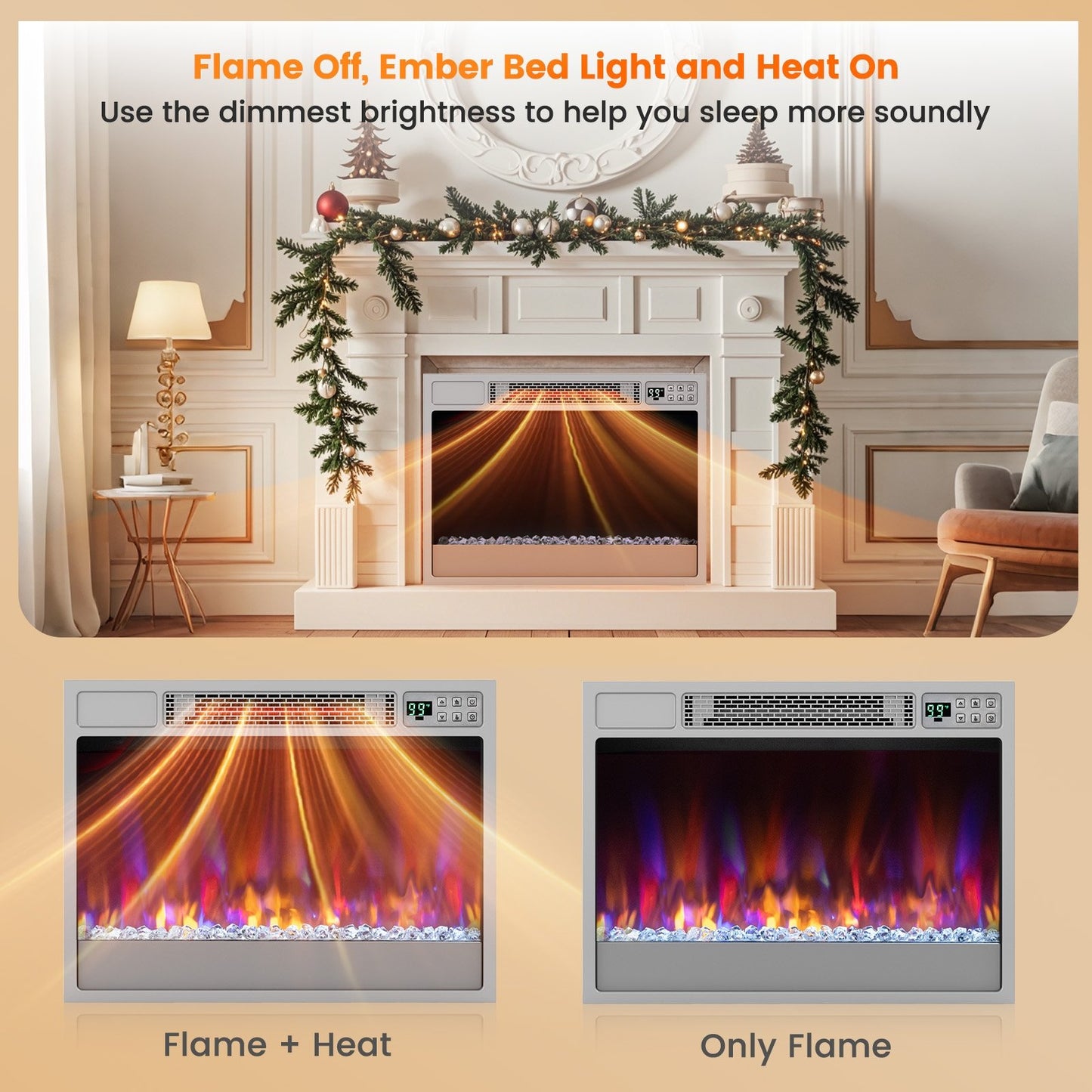 23 Inch 1500W Electric Fireplace Insert with Adjustable LED Flames & Remote Control