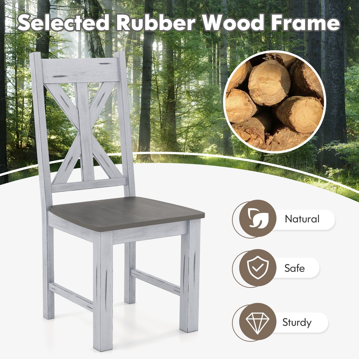 Farmhouse Dining Chairs with Durable Rubber Wood Frame and Stylish Hollow Back Design Set of 2