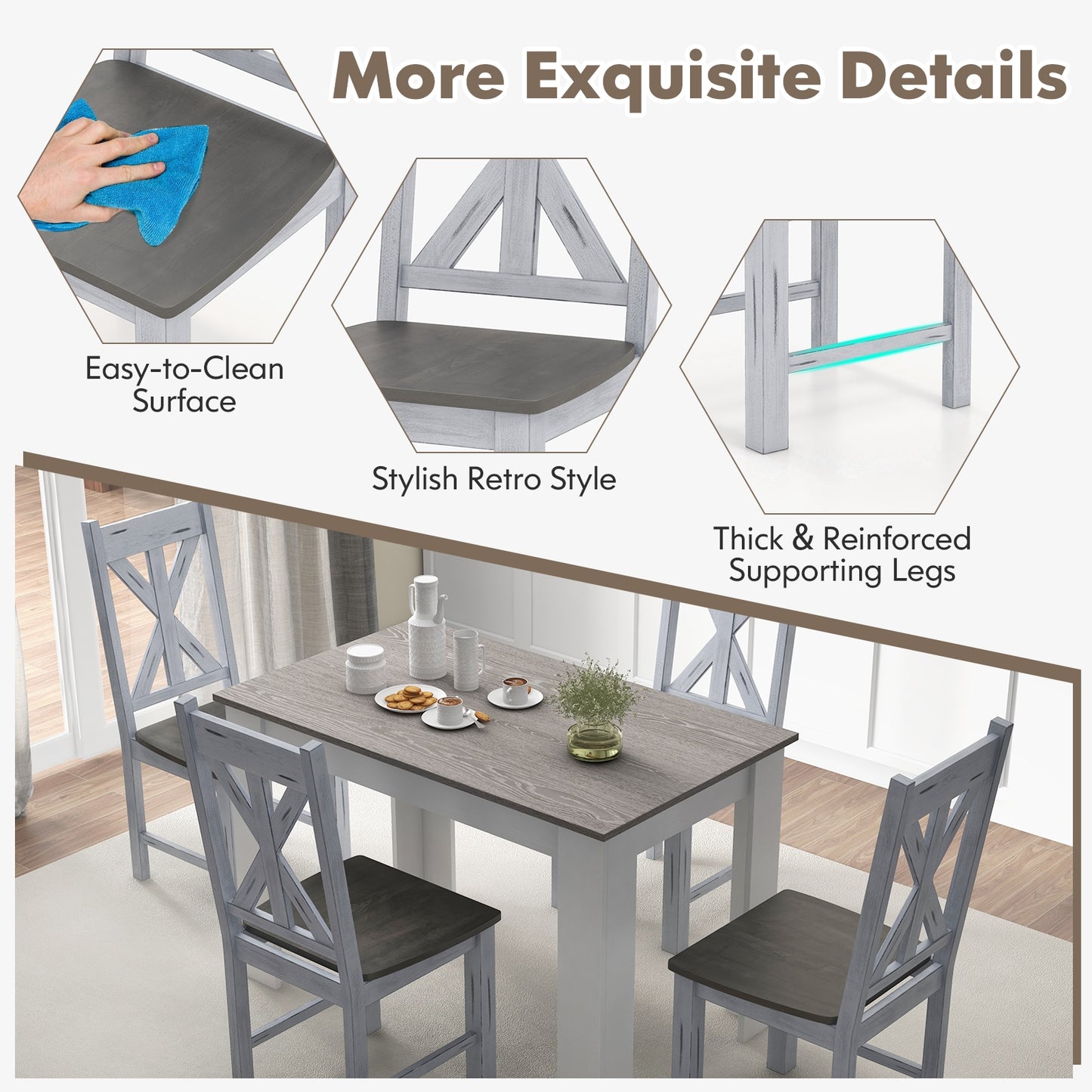Farmhouse Dining Chairs with Durable Rubber Wood Frame and Stylish Hollow Back Design Set of 2