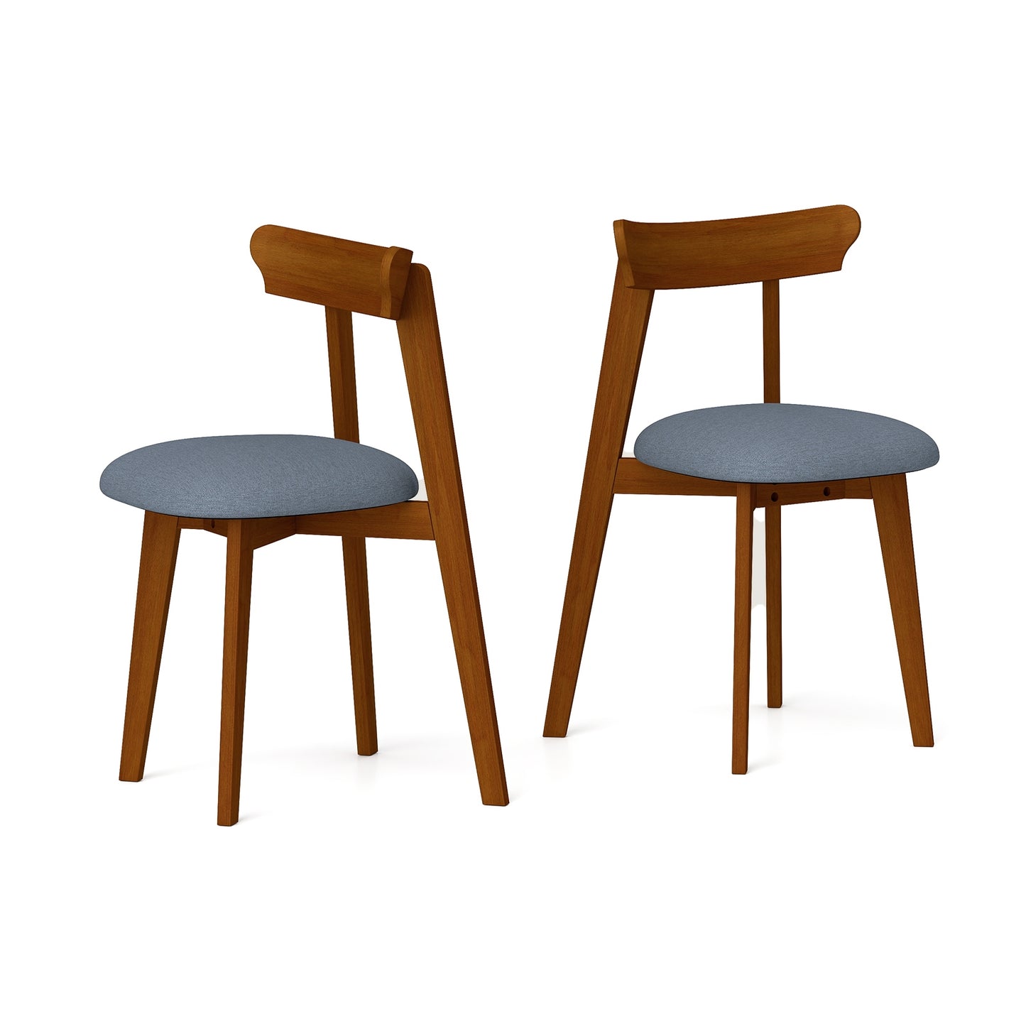 Mid-Century Modern Dining Chairs with Padded Linen Seats and Durable Rubber Wood Frame Set of 2