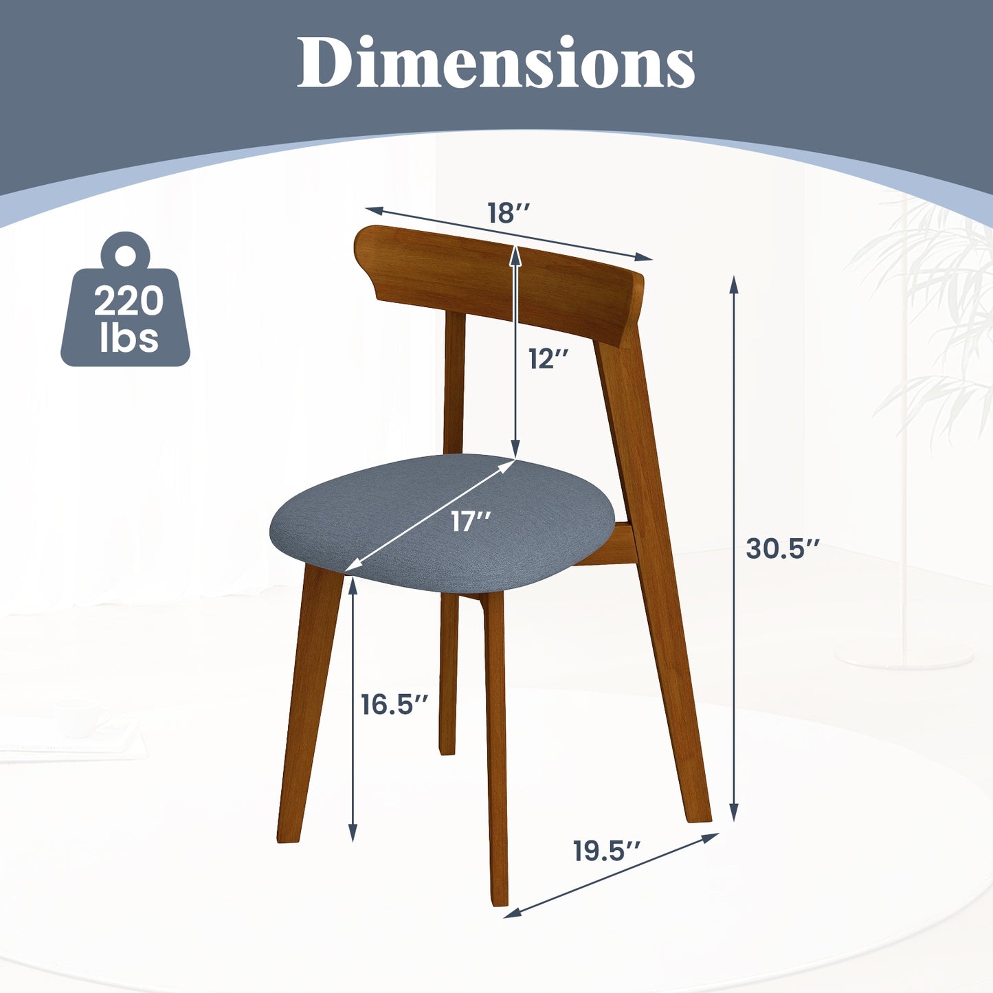 Mid-Century Modern Dining Chairs with Padded Linen Seats and Durable Rubber Wood Frame Set of 2