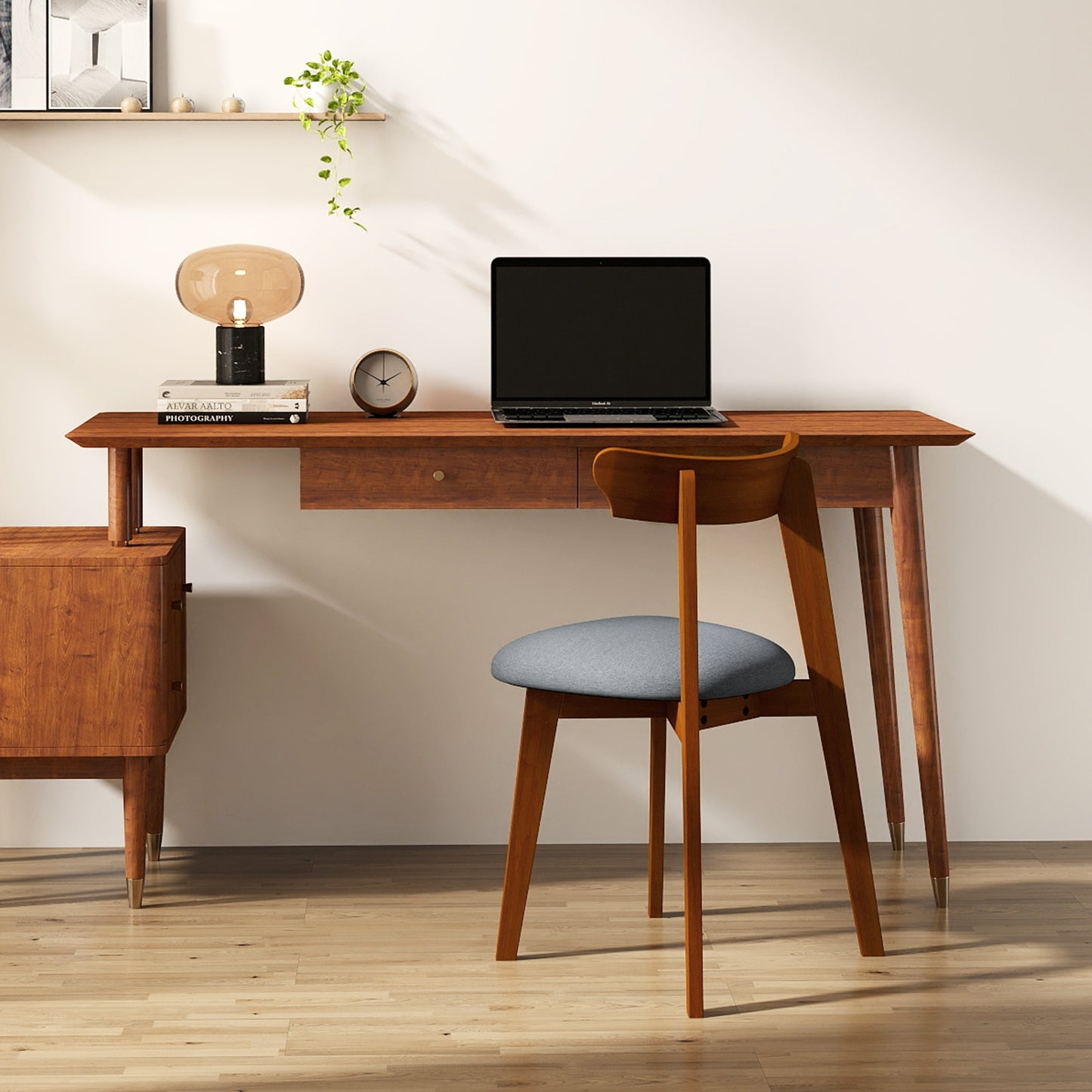 Mid-Century Modern Dining Chairs with Padded Linen Seats and Durable Rubber Wood Frame Set of 2