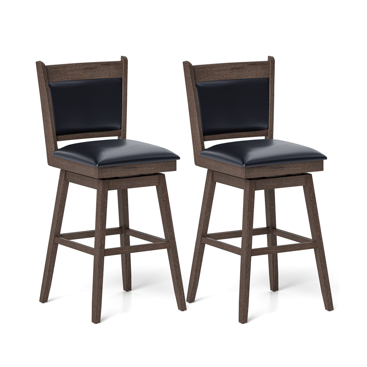 2-Piece Leather Padded Bar Stool Set with 29 Inch Swivel Seat and Footrest