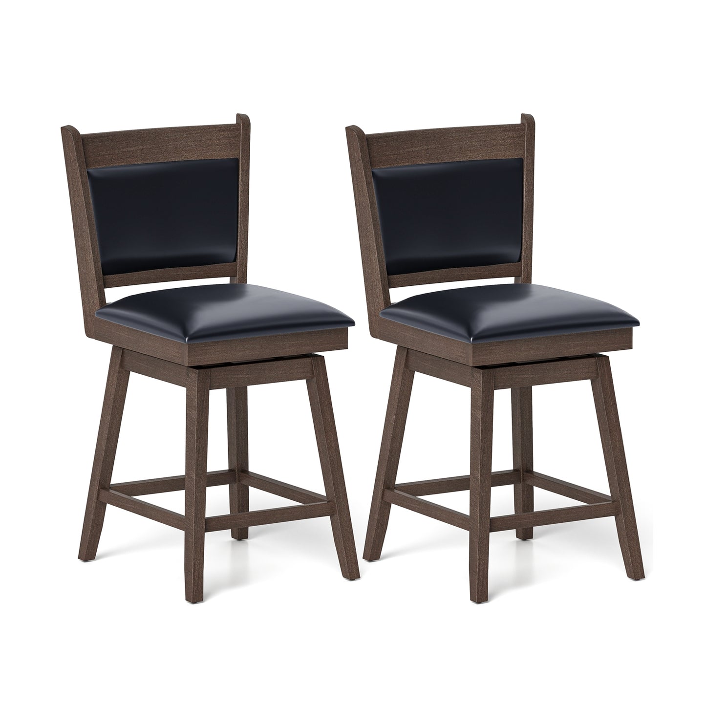 2-Piece Leather Padded Bar Stool Set with 25 Inch Swivel Seat and Footrest