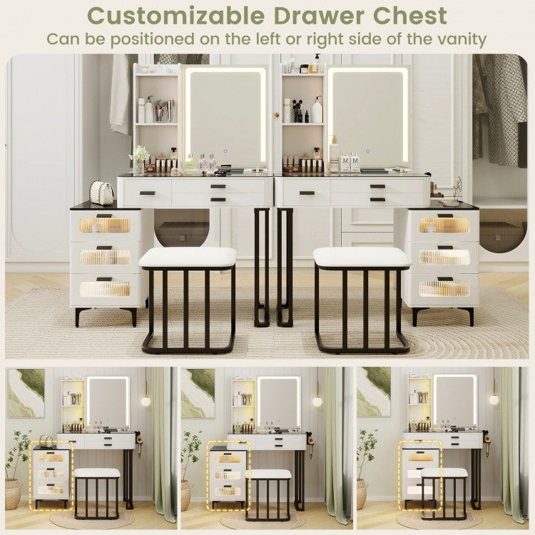 Makeup Vanity Set with LED Mirror, Stool & Charging Ports
