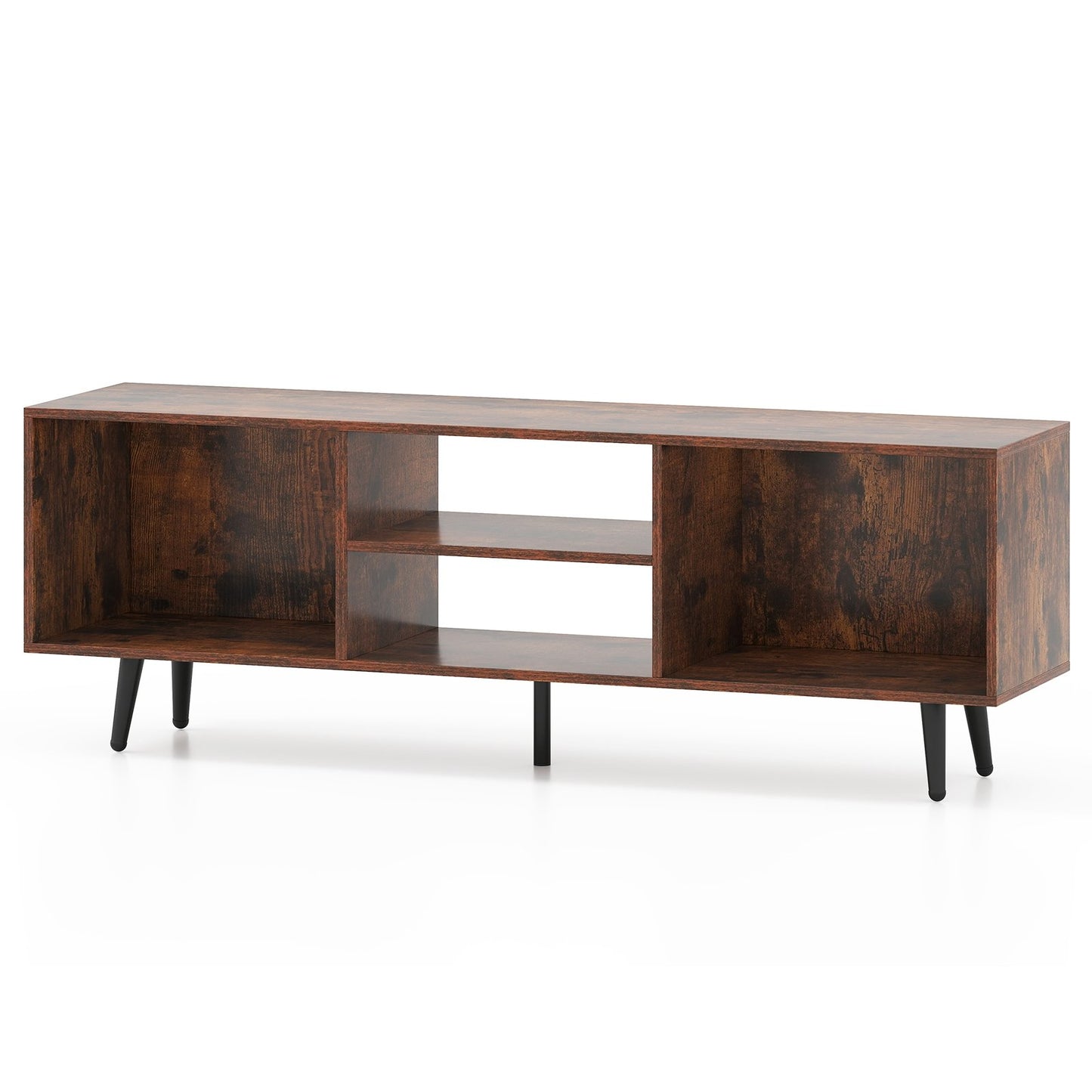 Contemporary 47.5 Inch Media Console with Open Storage and Metal Legs for TVs up to 55 Inches, Rustic Brown