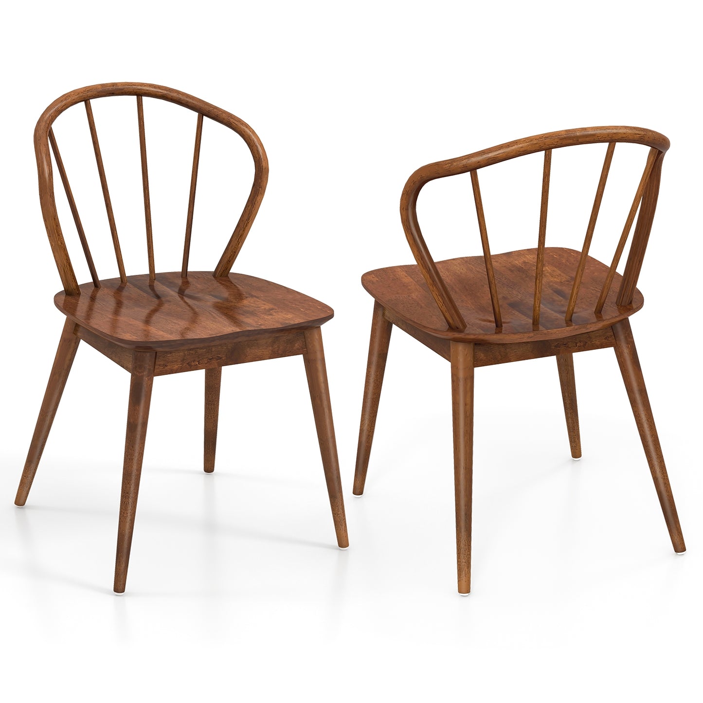 Windsor Dining Chairs with Spindle Back and Wide Seat Set of 2 Wooden Kitchen Side Chairs