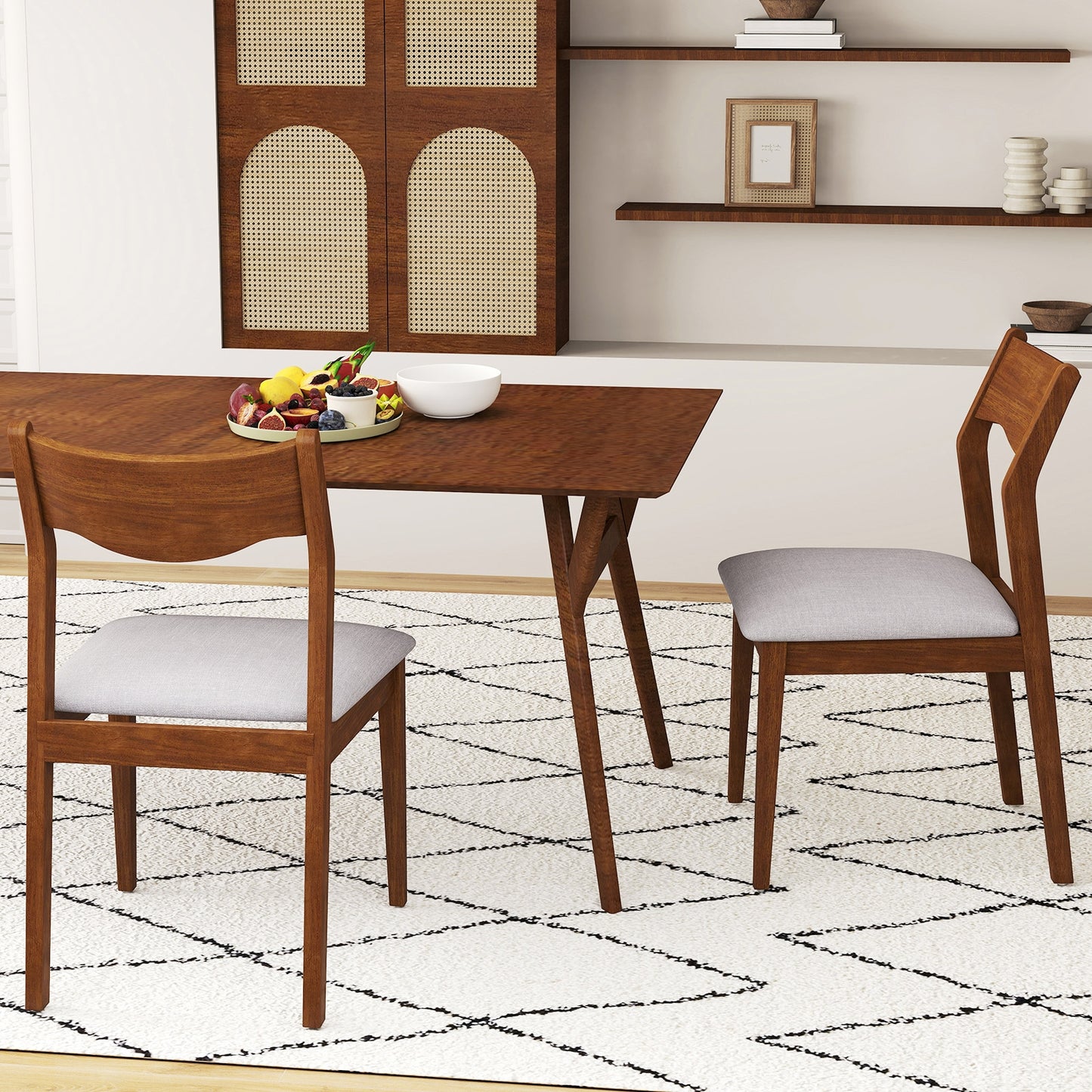 Wide Padded Seat Wooden Dining Chairs with Sturdy Rubber Wood Frame Set of 2