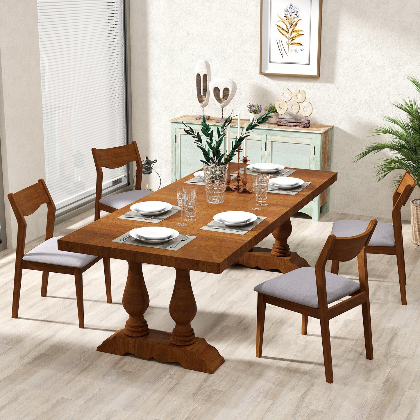 Wide Padded Seat Wooden Dining Chairs with Sturdy Rubber Wood Frame Set of 2