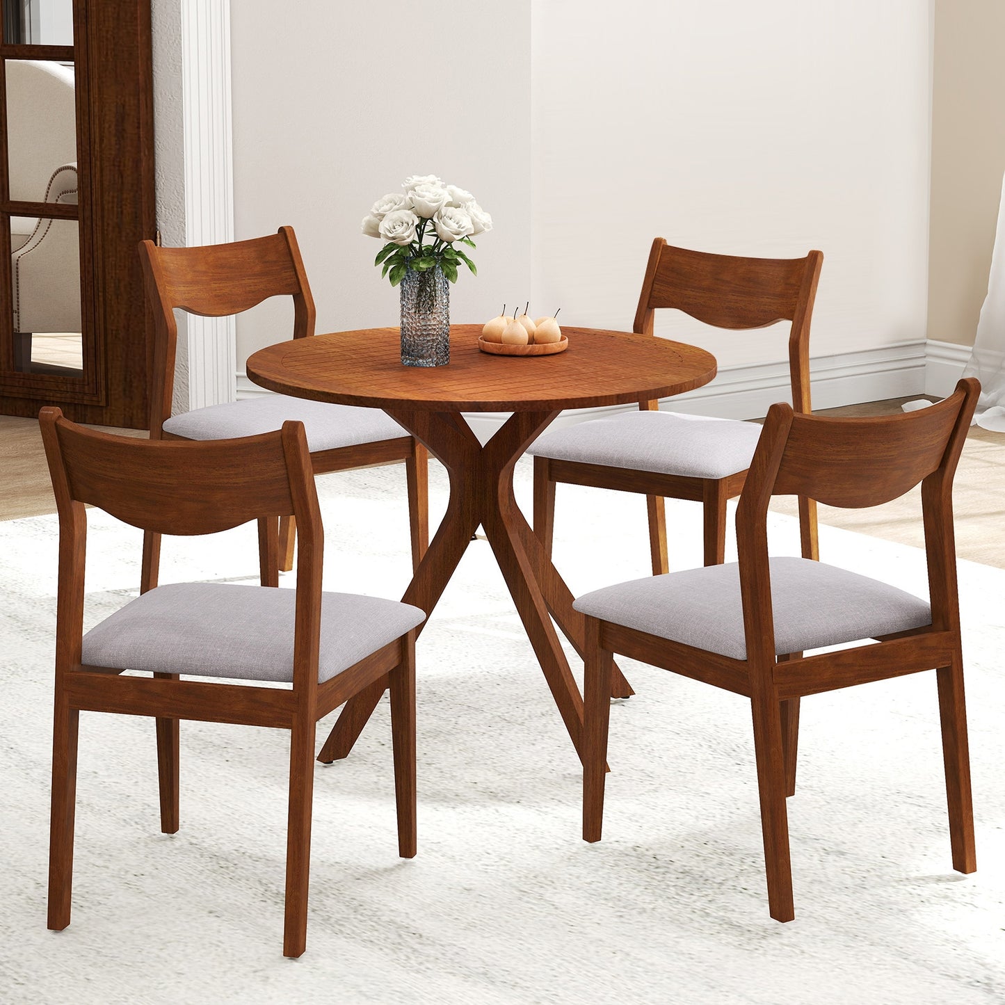 Wide Padded Seat Wooden Dining Chairs with Sturdy Rubber Wood Frame Set of 2