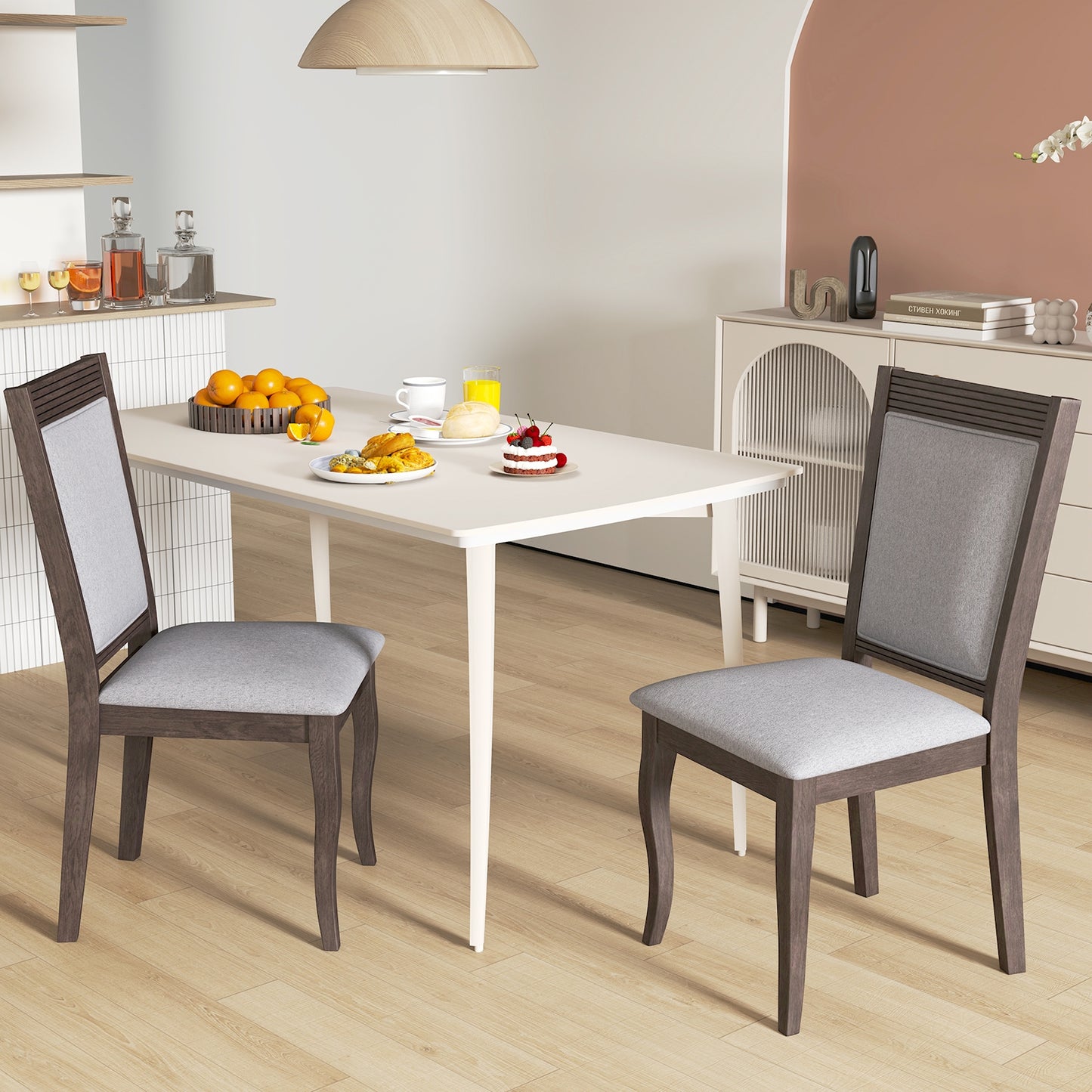 Elegant Rubber Wood Dining Chairs with Plush Padded Seats Set of 2