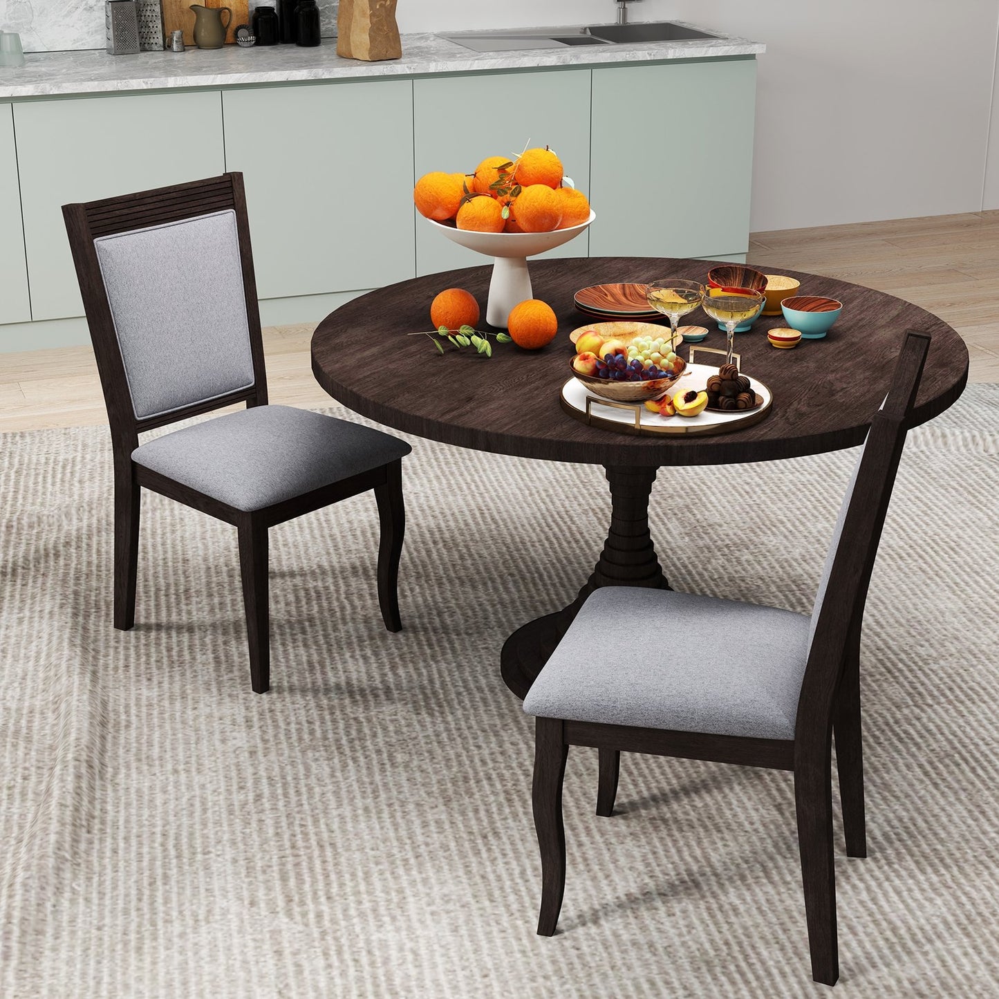 Elegant Rubber Wood Dining Chairs with Plush Padded Seats Set of 2
