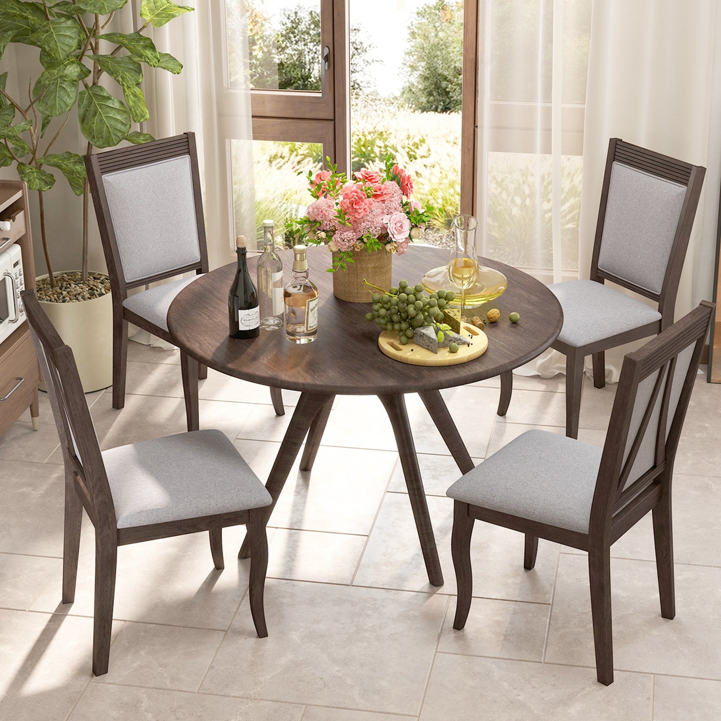 Elegant Rubber Wood Dining Chairs with Plush Padded Seats Set of 2