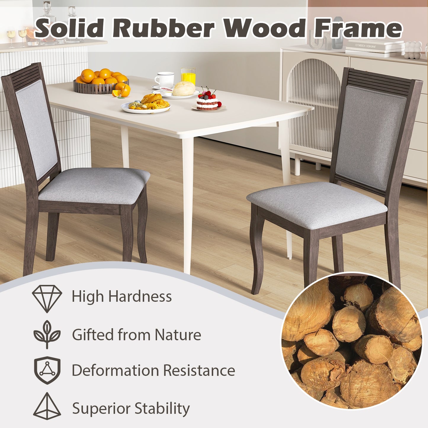 Elegant Rubber Wood Dining Chairs with Plush Padded Seats Set of 2