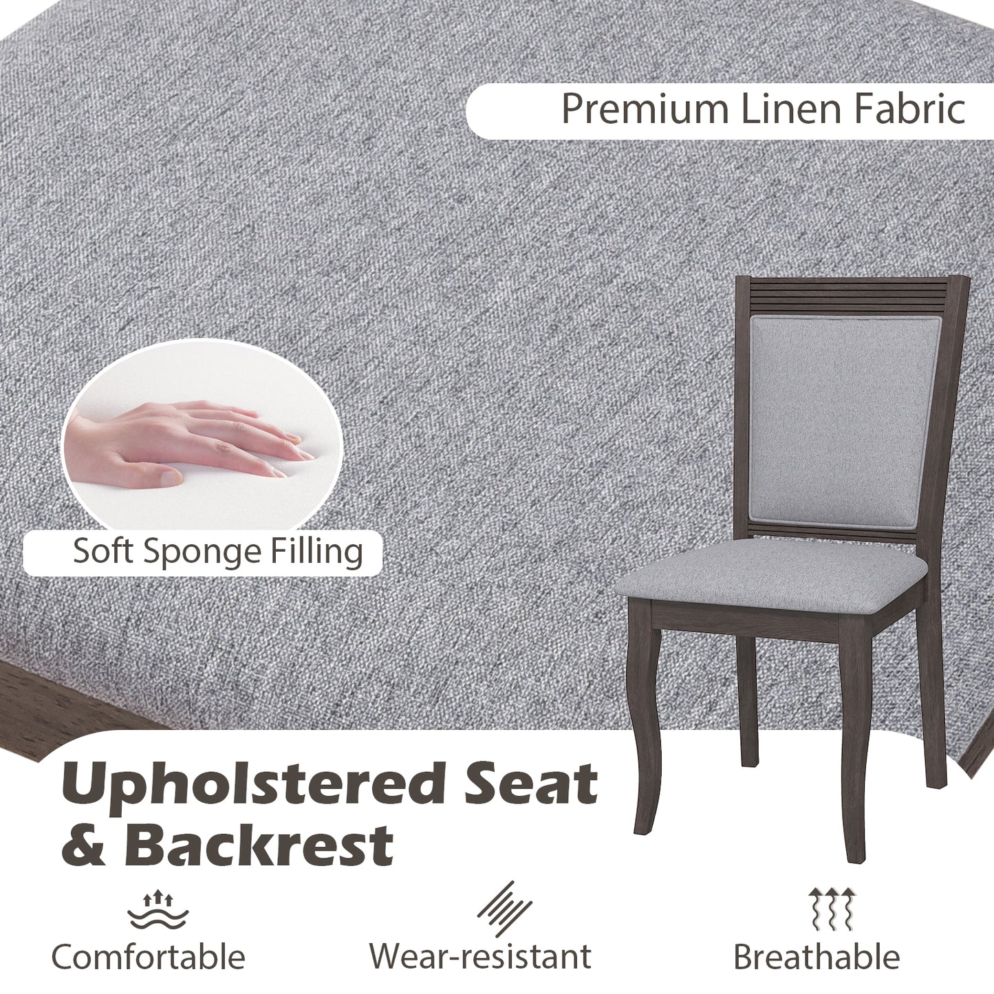 Elegant Rubber Wood Dining Chairs with Plush Padded Seats Set of 2