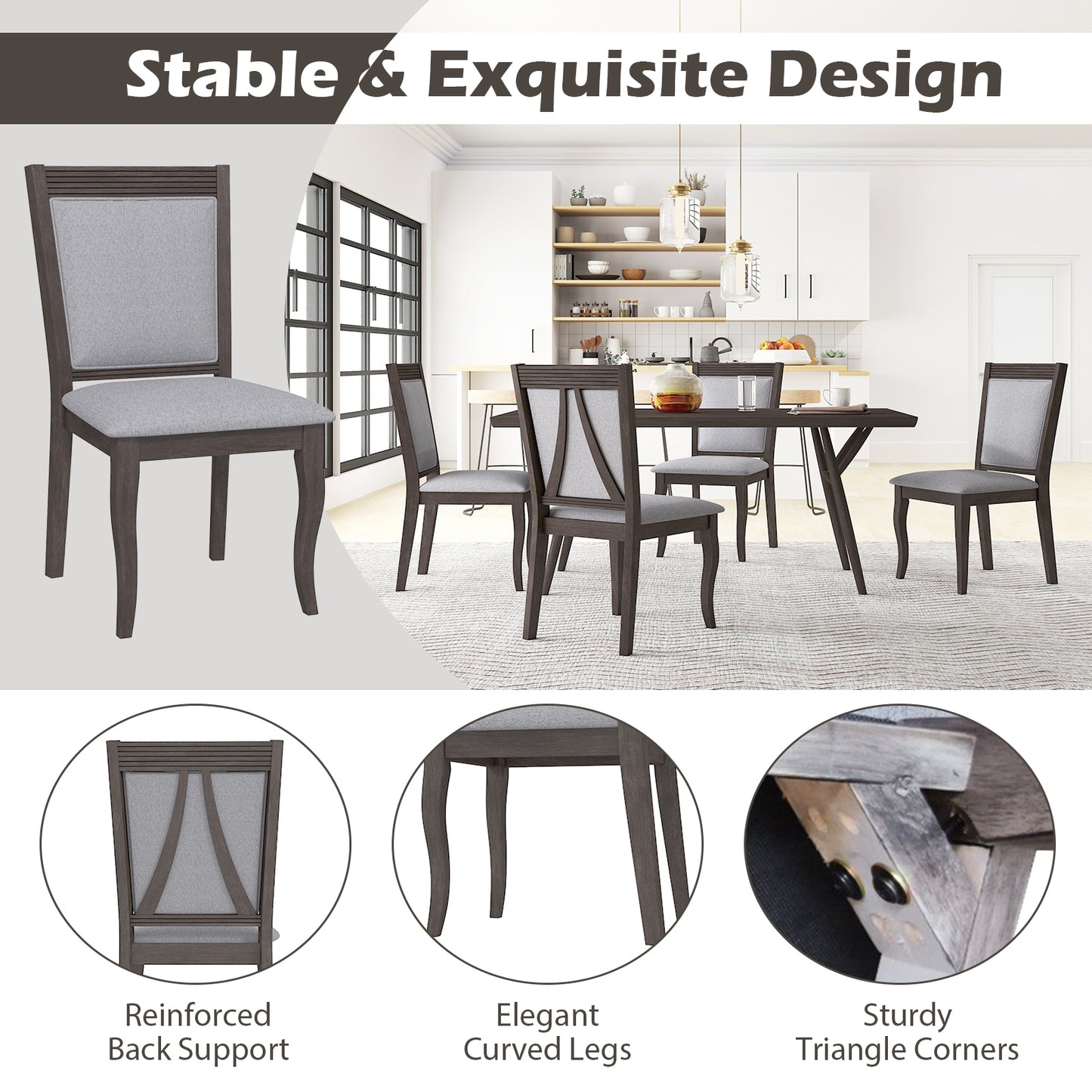 Elegant Rubber Wood Dining Chairs with Plush Padded Seats Set of 2